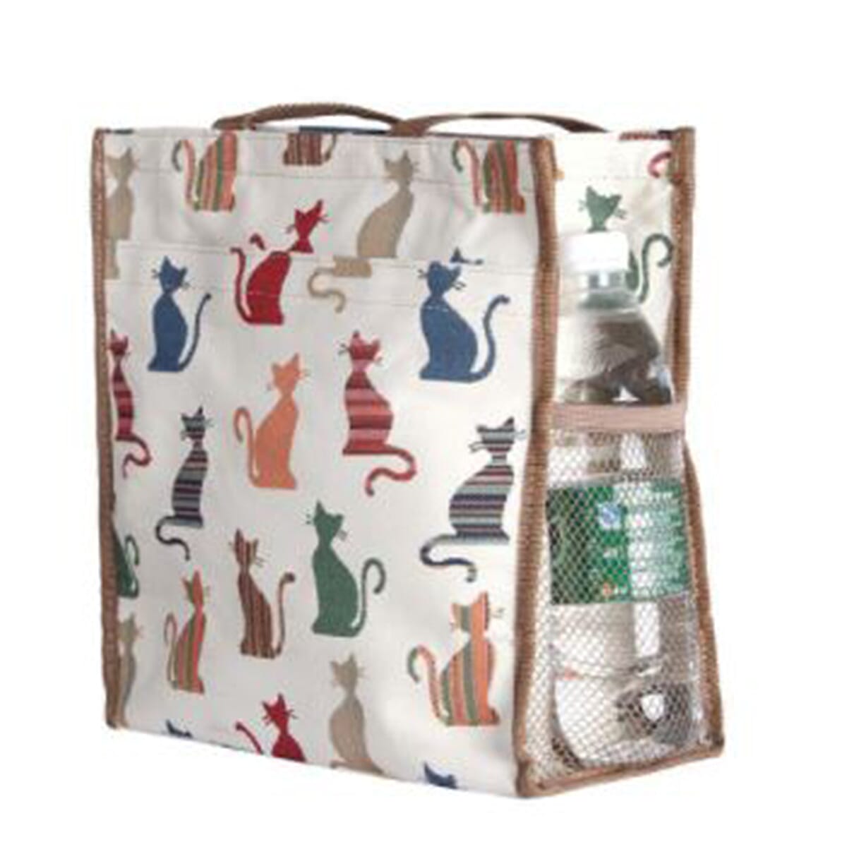 Signare Tapestry Cheeky Cat Pattern Shopper Bag and Pouch - Off white