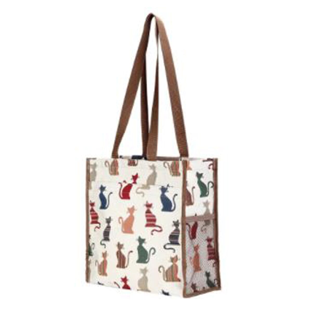 Signare Tapestry Cheeky Cat Pattern Shopper Bag and Pouch - Off white