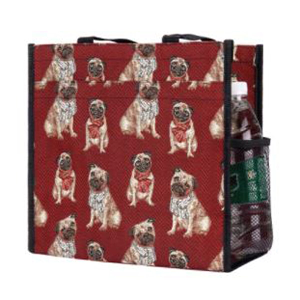 Signare Tapestry Pug Pattern Shopper Bag and Pouch (Size 30x30x14 Cm) - Red