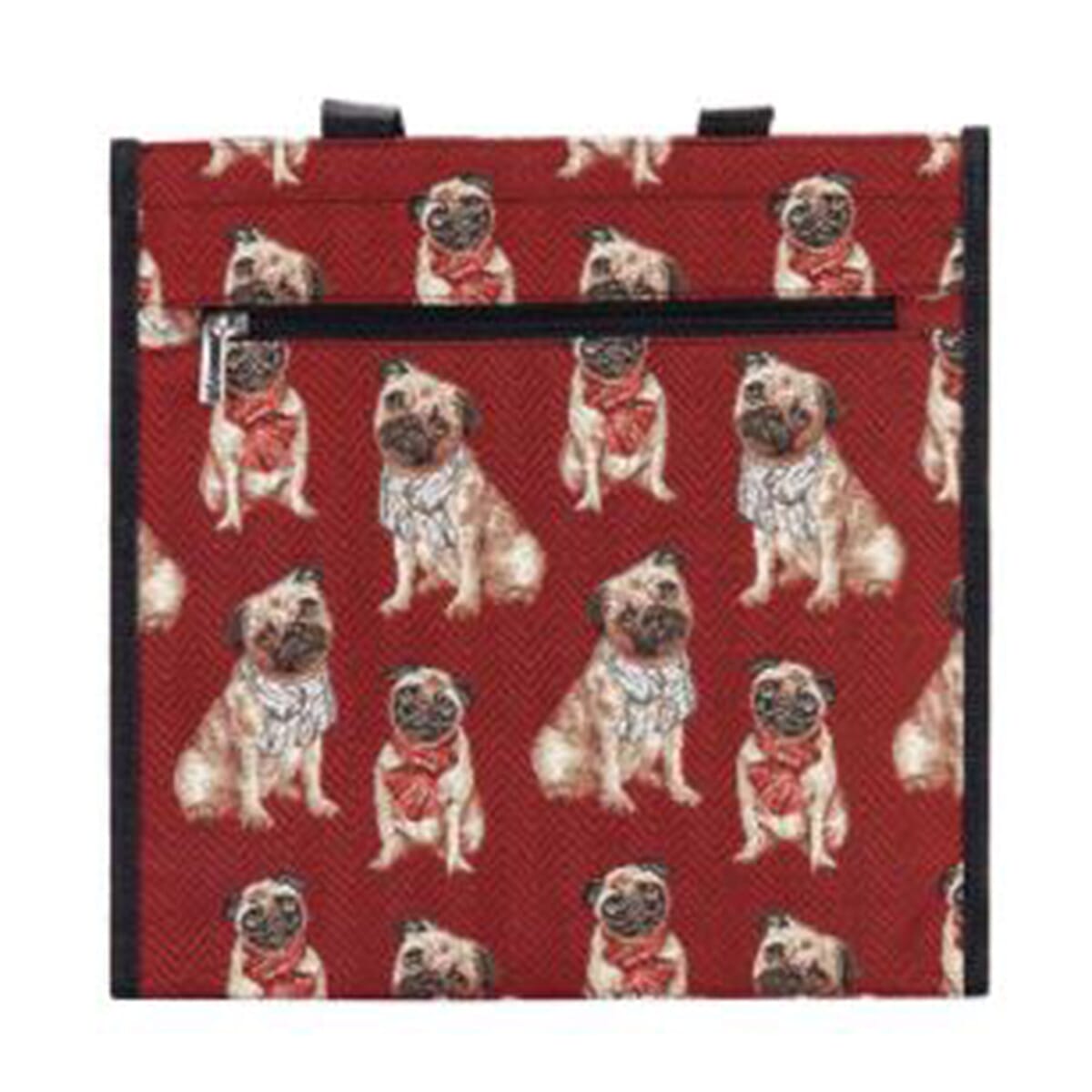 Signare Tapestry Pug Pattern Shopper Bag and Pouch (Size 30x30x14 Cm) - Red