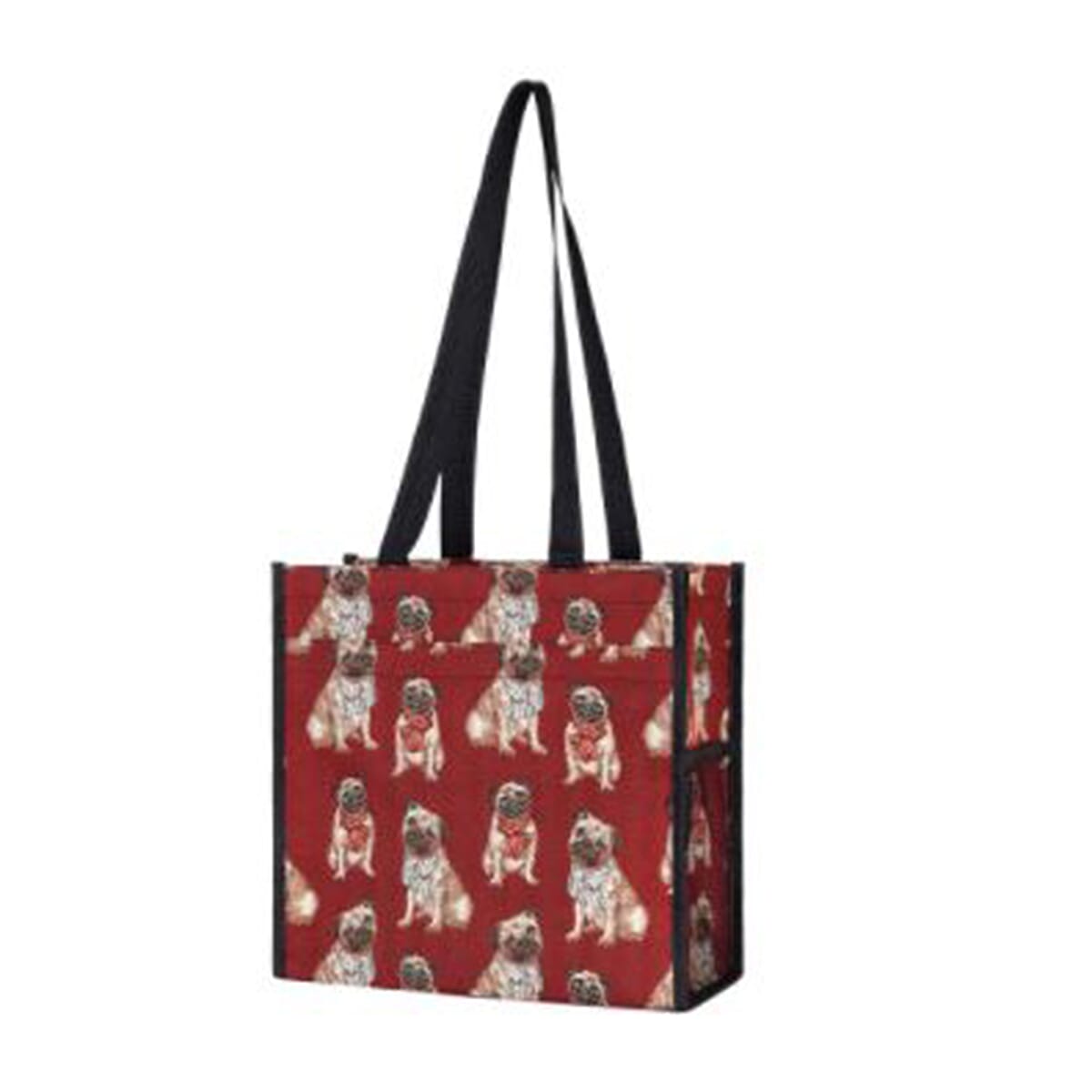 Signare Tapestry Pug Pattern Shopper Bag and Pouch (Size 30x30x14 Cm) - Red