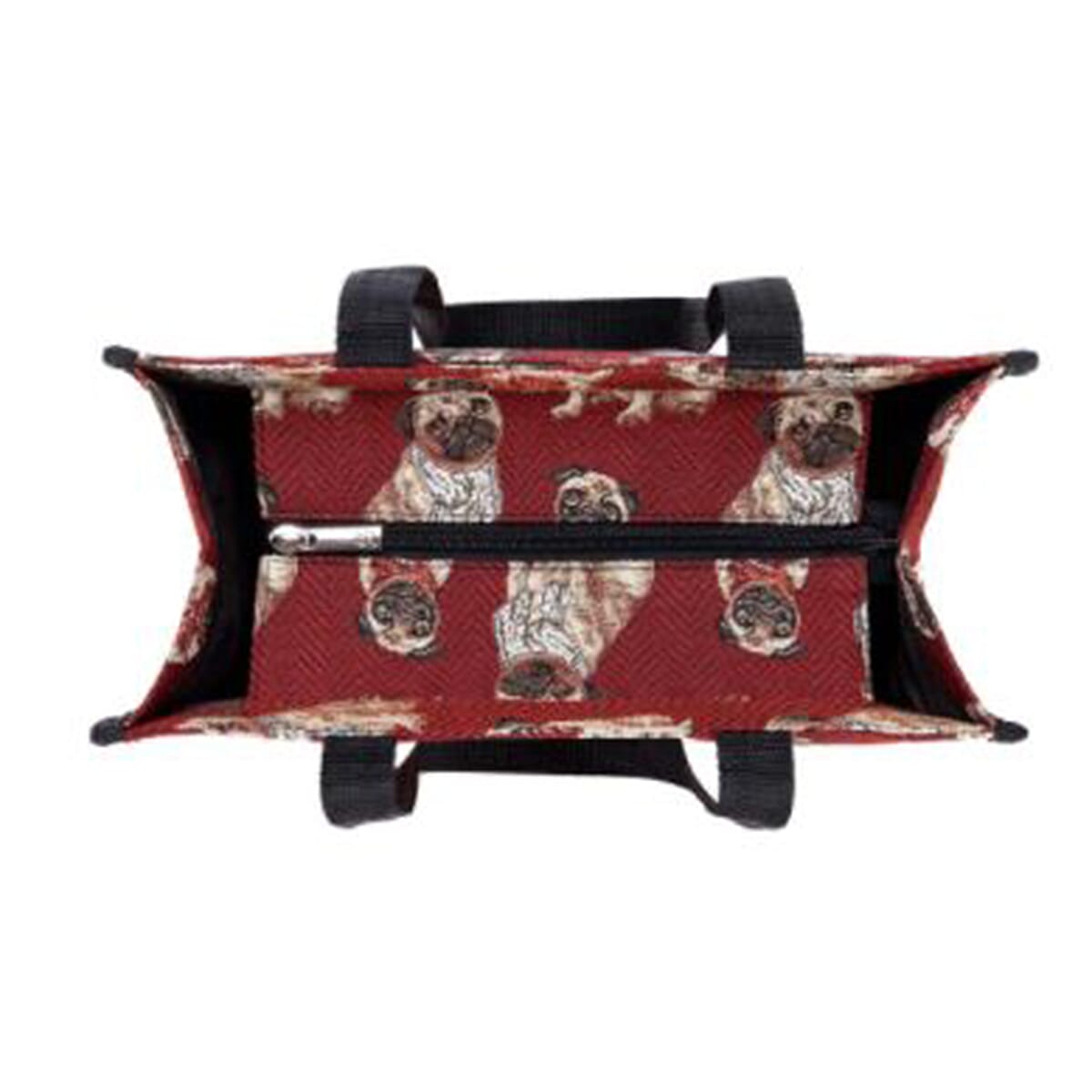 Signare Tapestry Pug Pattern Shopper Bag and Pouch (Size 30x30x14 Cm) - Red