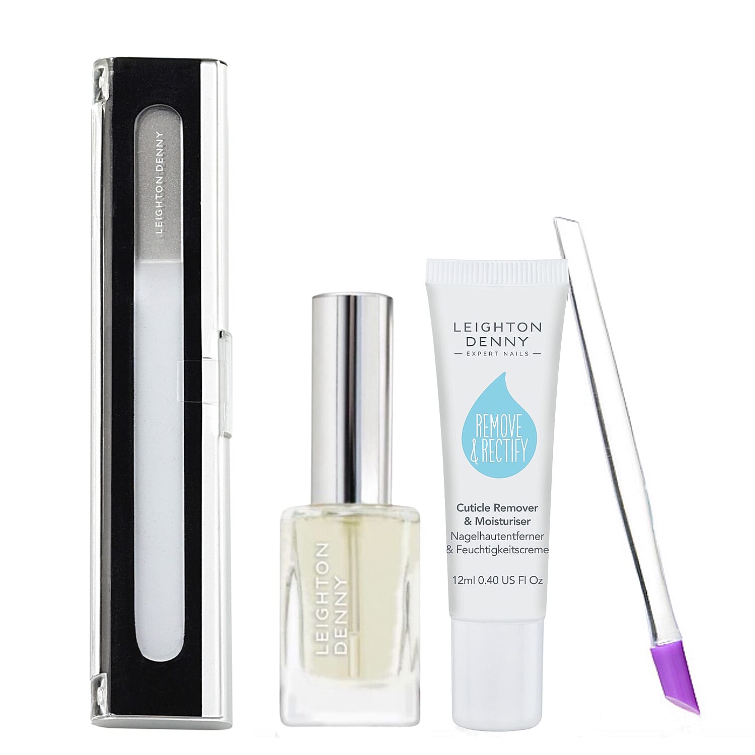 Leighton Denny - Manicure Kit (Incl. Small Crystal Nail File, Anti-Ageing Miracle Hand Oil - 12ml, Remove & Rectify - 12ml & Demi Hoof Stick)