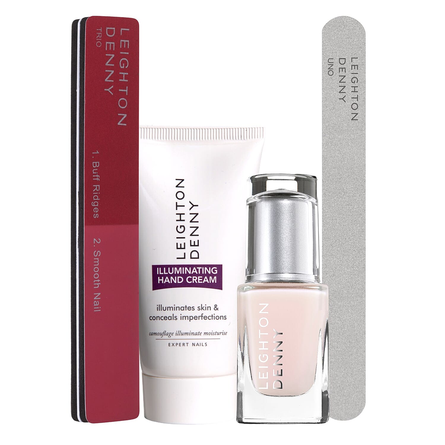Leighton Denny- Brightening Set (Incl. Starkers - 12ml, Illuminating Hand Cream - 75ml, Trio Buffer & Uno File)