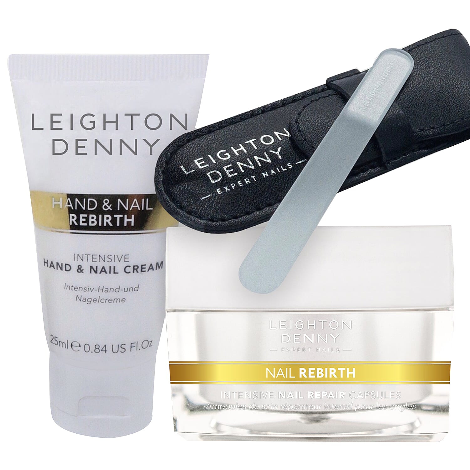 Leighton Denny- Nail Rebirth - 30 Capsules, Leighton Denny- Nail Rebirth Hand & Nail Cream - 25ml, Leighton Denny- Travel Crystal Nail File in Wallet