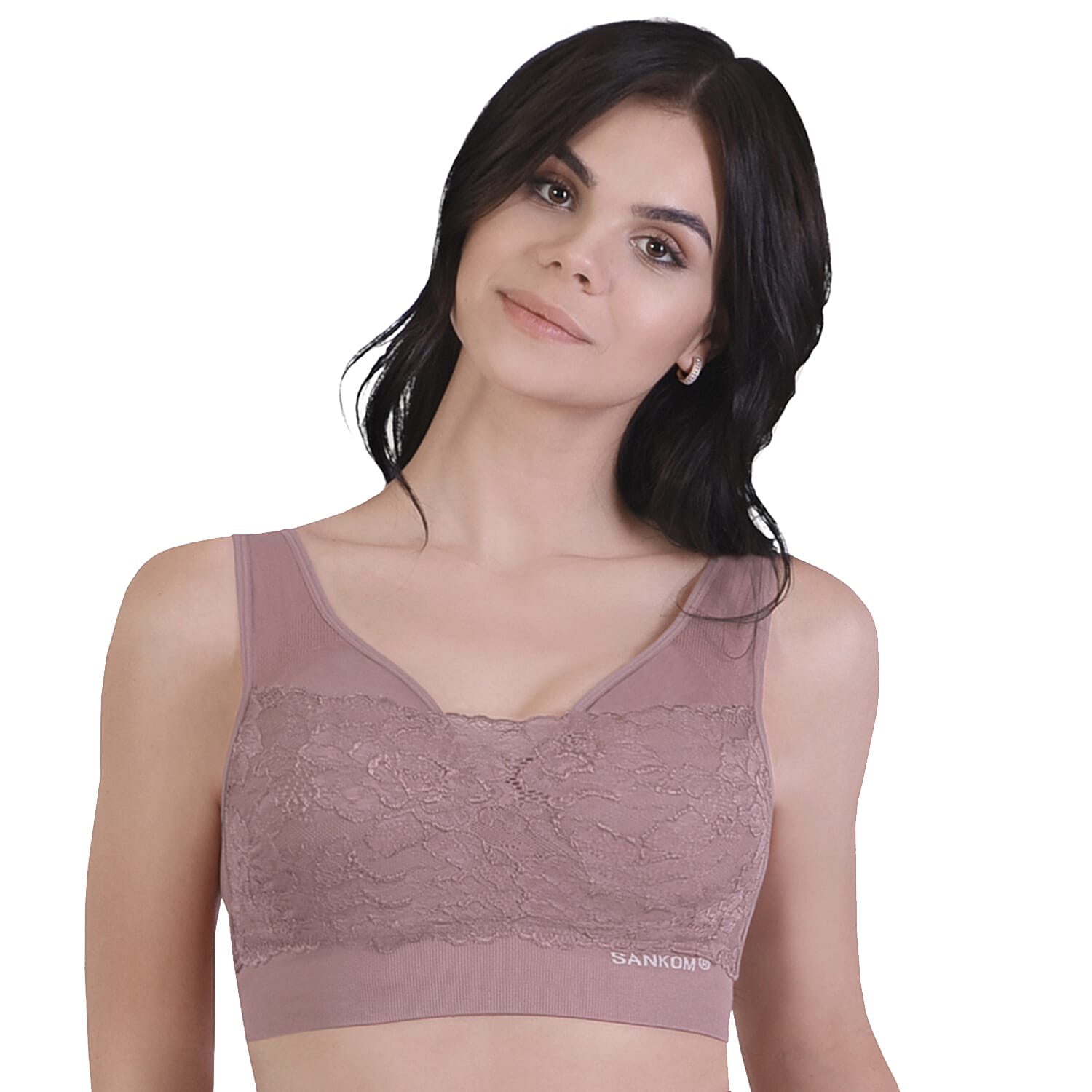 Set of 3 - SANKOM SWITZERLAND Premium Bra with Panel Lace (Size M,12-14) - Dusty Rose, Grey & Navy Blue