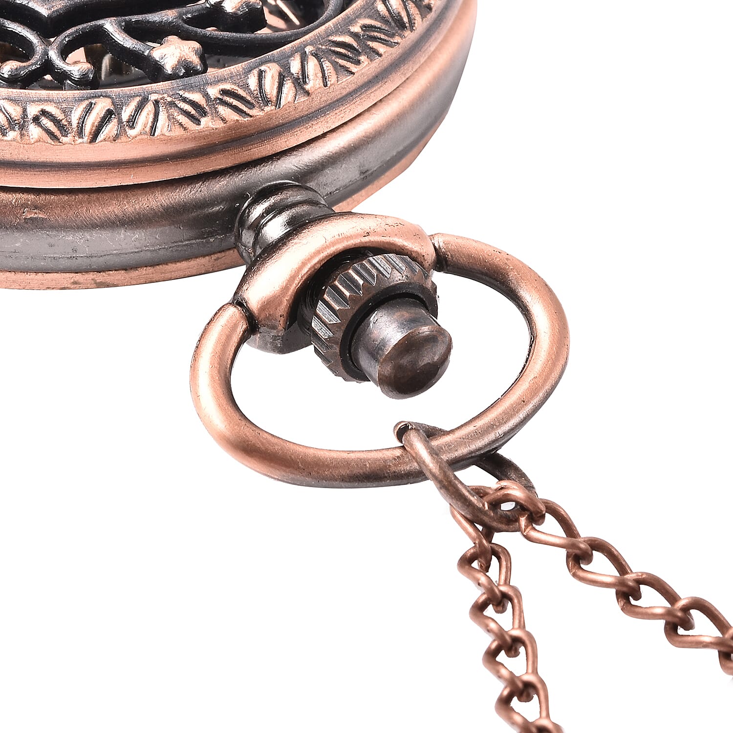 GENOA Automatic Mechanical Hollow-Out Star Pattern Skeleton Pocket Watch with Chain in Antique Rose Gold Tone