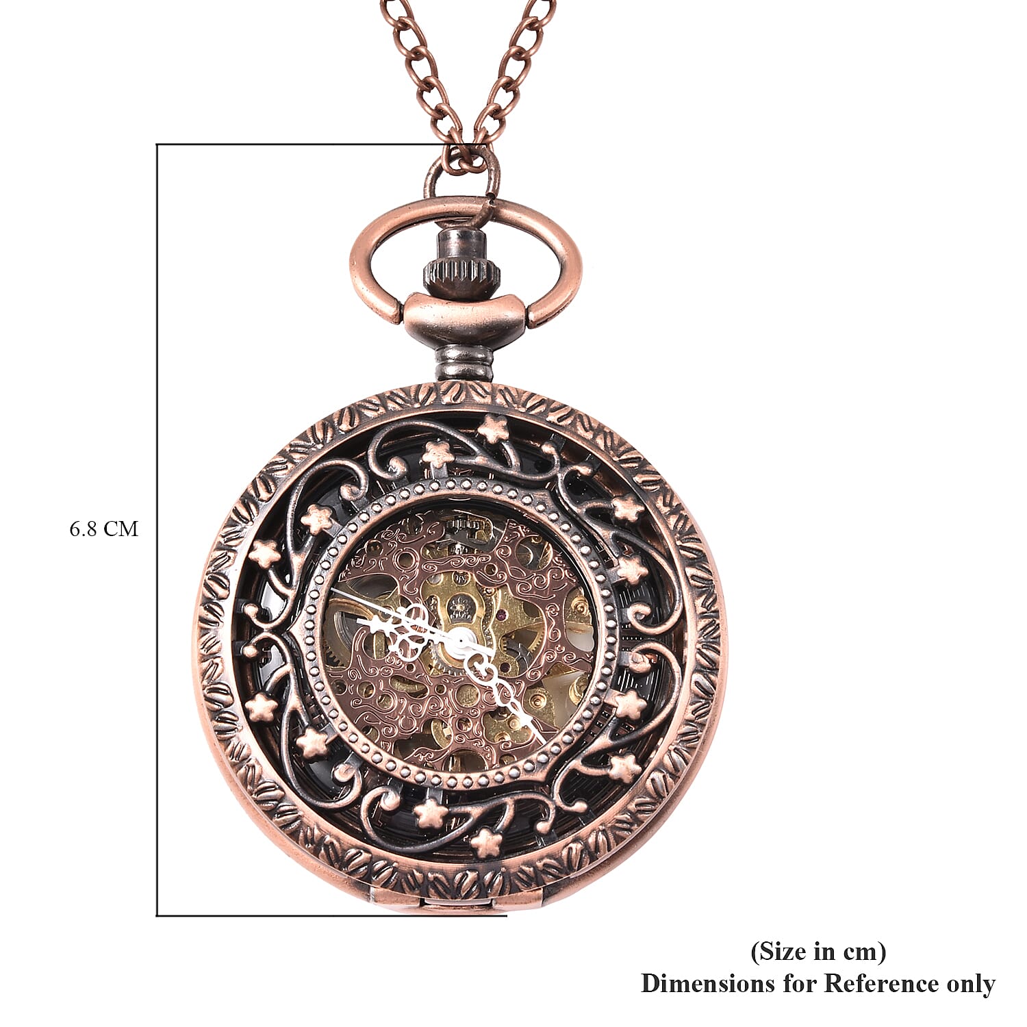 GENOA Automatic Mechanical Hollow-Out Star Pattern Skeleton Pocket Watch with Chain in Antique Rose Gold Tone