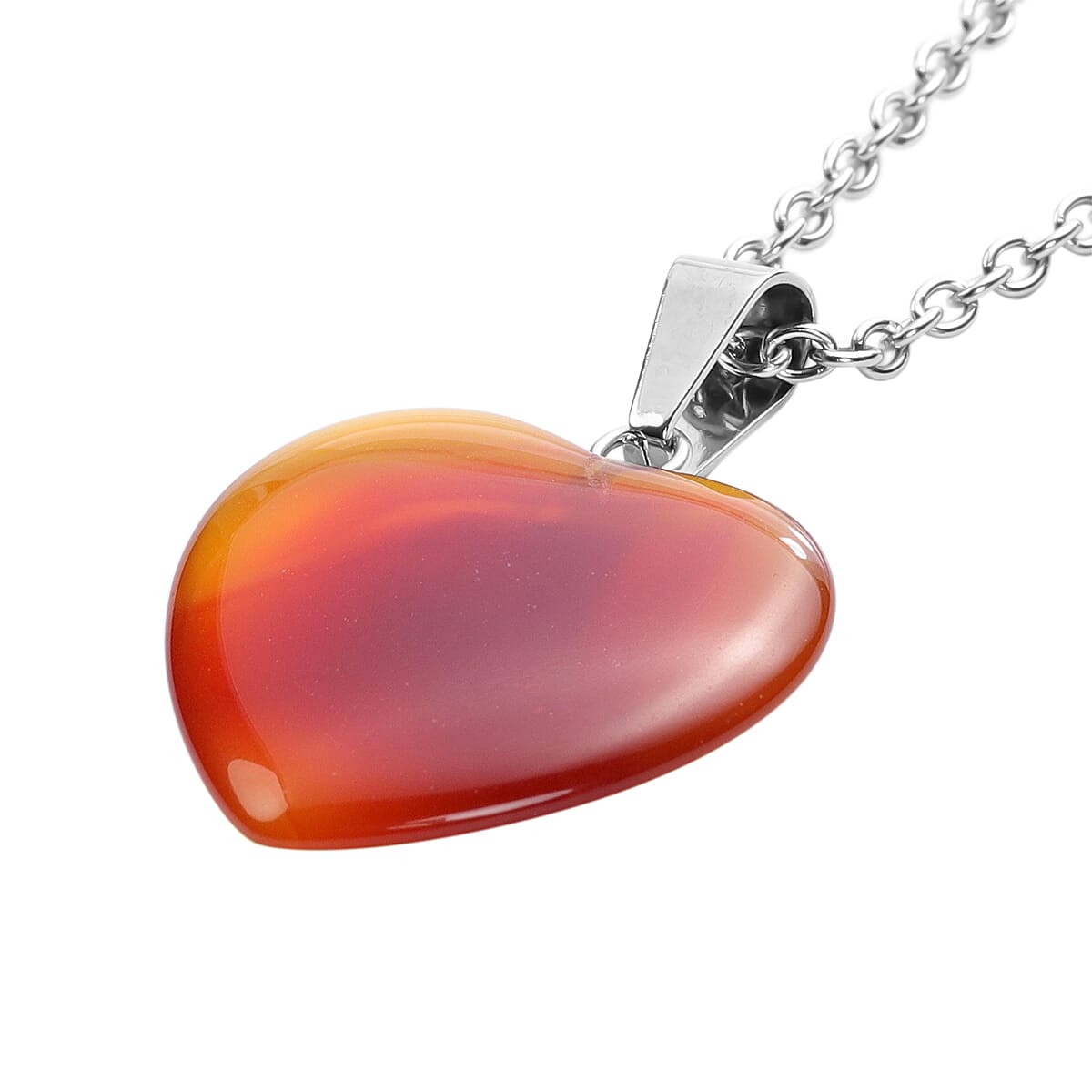 Red Agate Heart Pendant with Chain (Size 20) in Silver Tone 21.50 Ct.