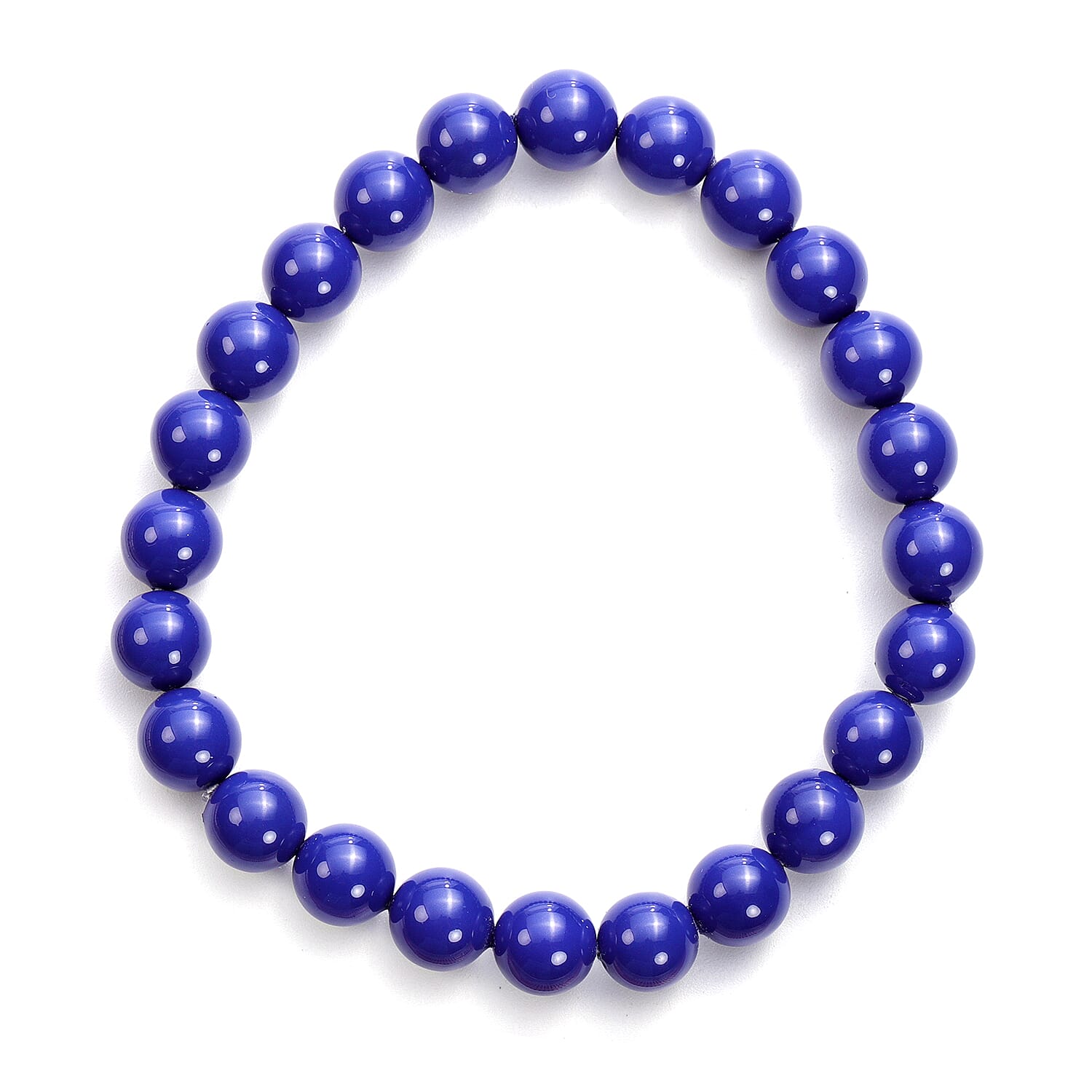 3 Piece Set - Tanzanite Colour Shell Pearl Stretchable Bracelet (Size 7), Necklace (Size 20 with Magnetic Lock) and Earrings (with Push Back) in Stainless Steel
