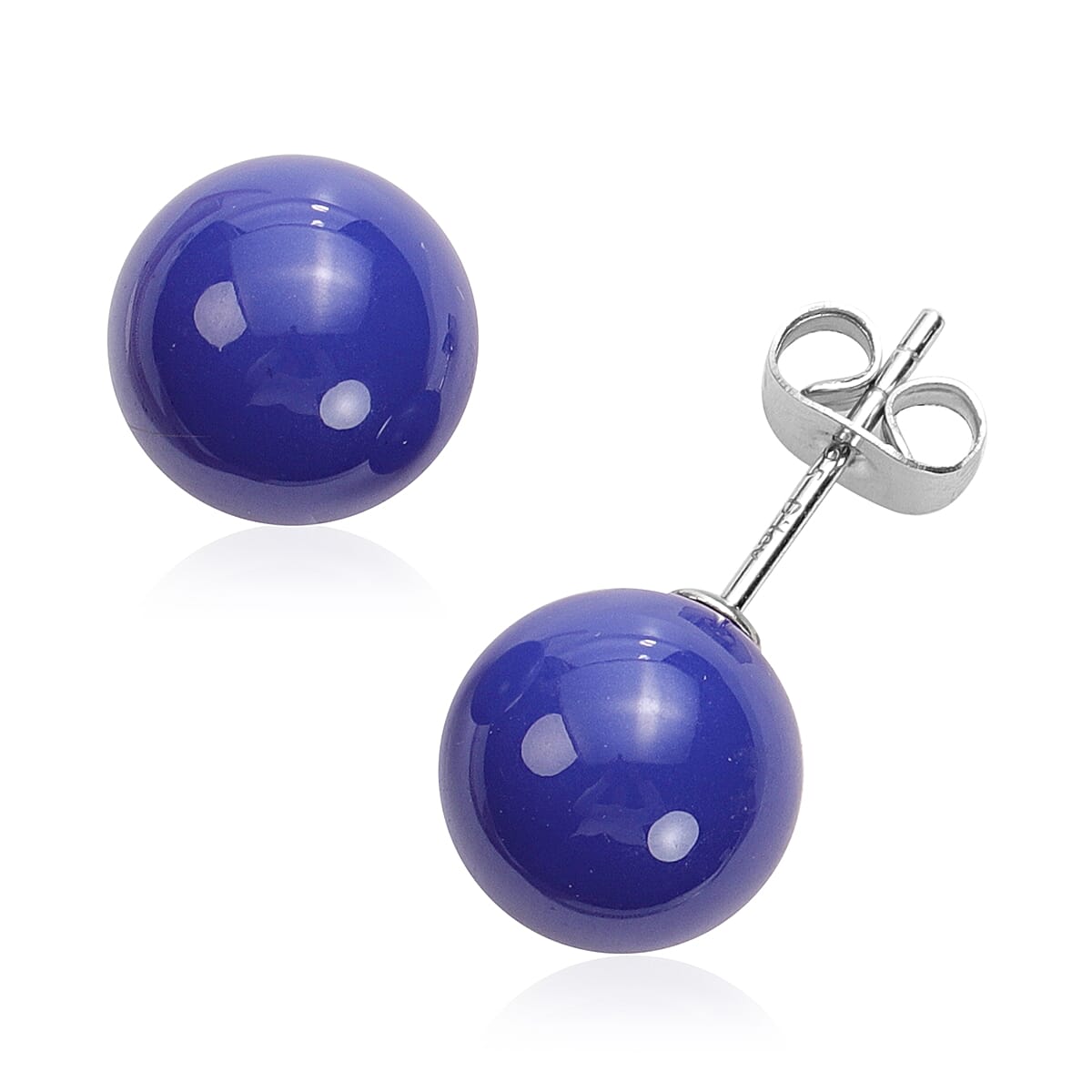 3 Piece Set - Tanzanite Colour Shell Pearl Stretchable Bracelet (Size 7), Necklace (Size 20 with Magnetic Lock) and Earrings (with Push Back) in Stainless Steel