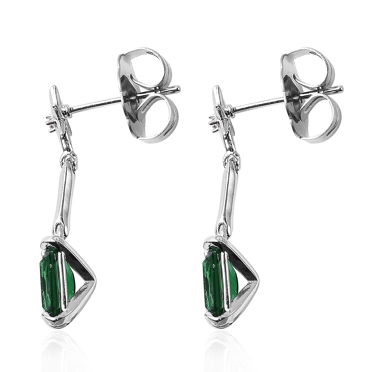 Set of 2 - Simulated Green Sapphire Necklace (Size 20 with 3 inch Extender) & Earrings (with Push Back) in Silver Tone