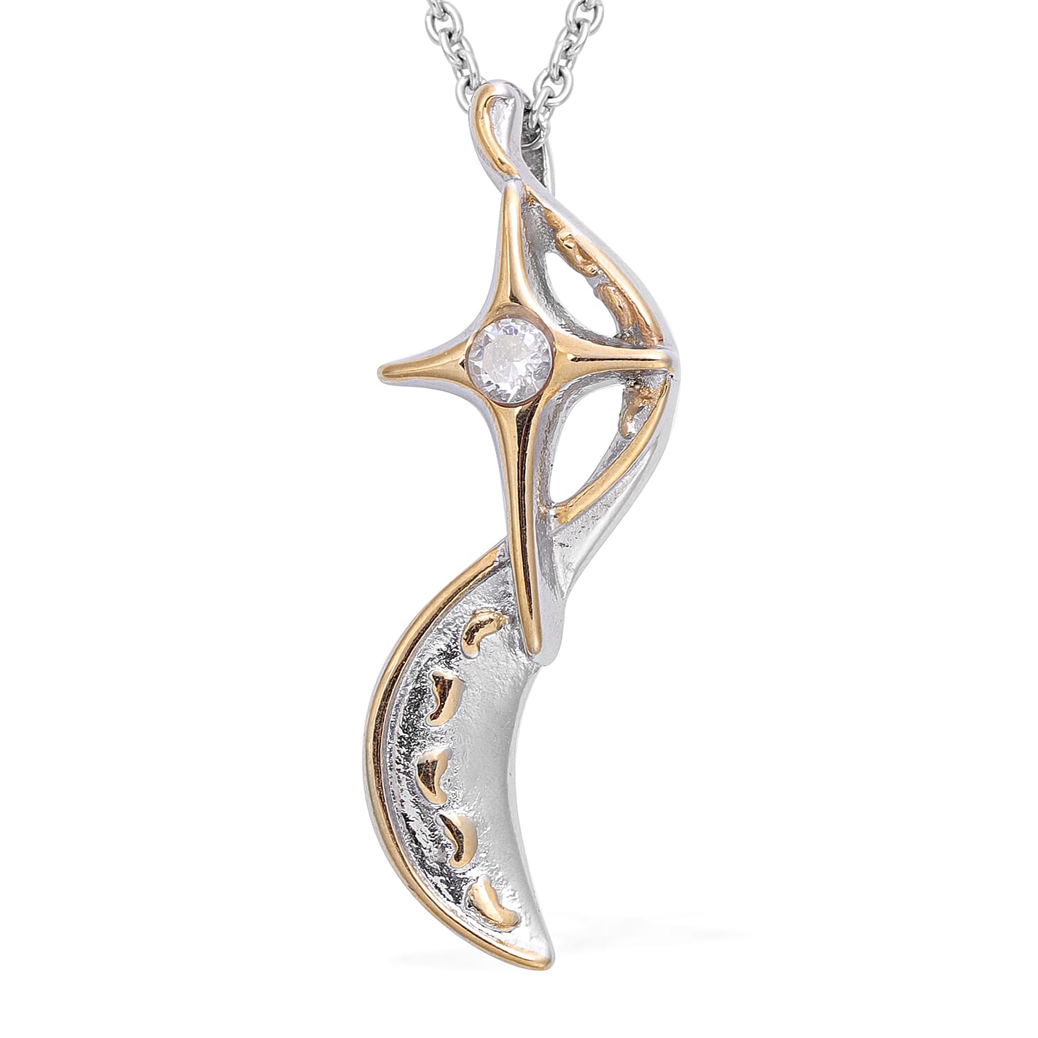 Simulated Diamond Footprints and Cross Pendant with Chain (Size 20) in Dual Tone