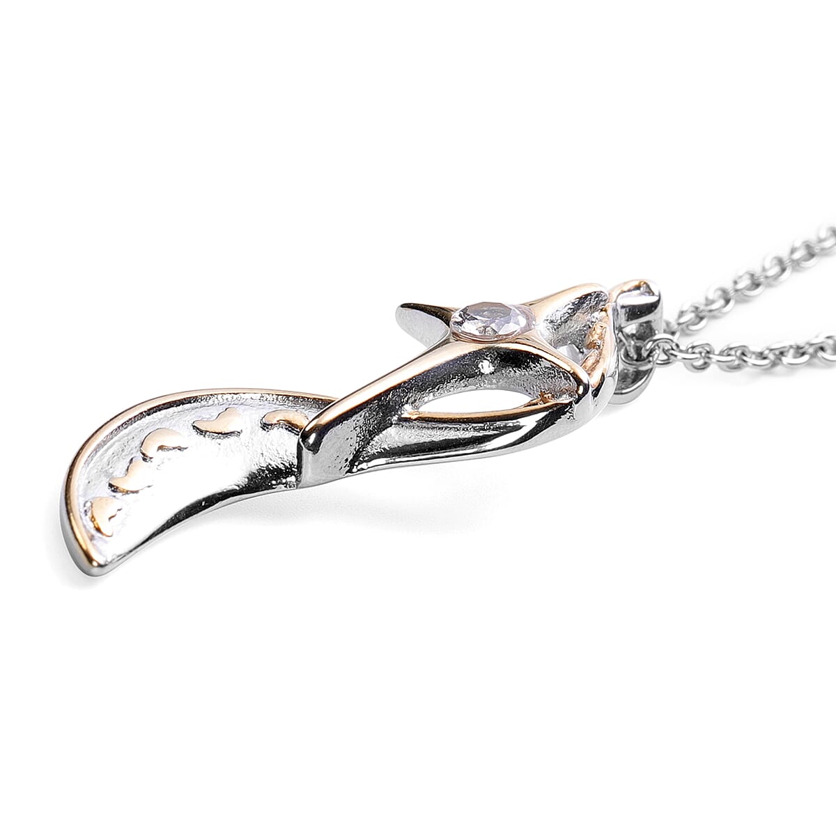 Simulated Diamond Footprints and Cross Pendant with Chain (Size 20) in Dual Tone