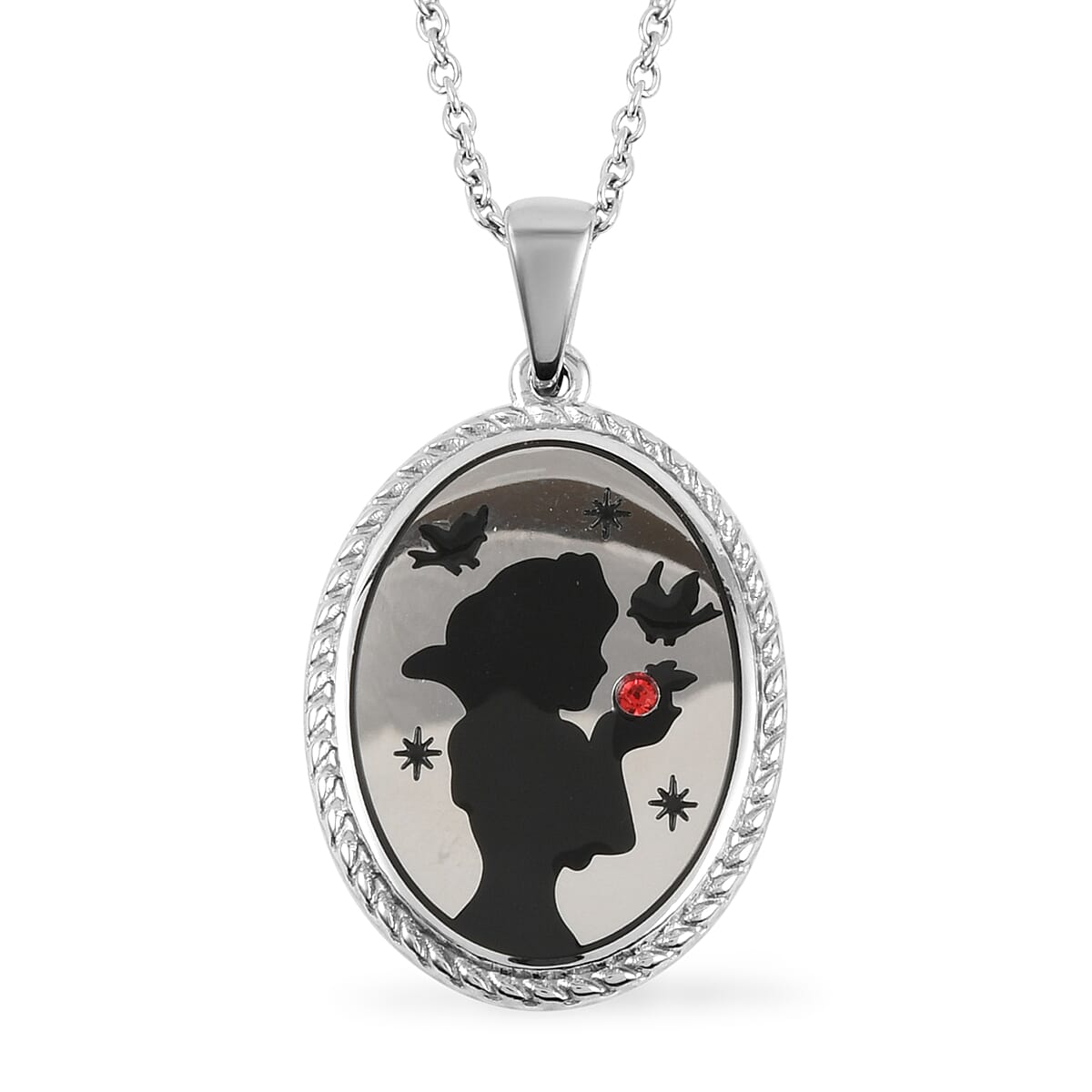 Disney Snow White Austrian Crystal Silhouette Pendant Necklace (Size 18 with 2 inch Extender) in Stainless Steel