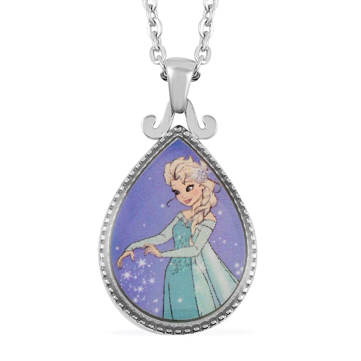 Disney Frozen Elsa Austrian Crystal Pendant Necklace (Size 18 with 2 inch Extender) in Stainless Steel