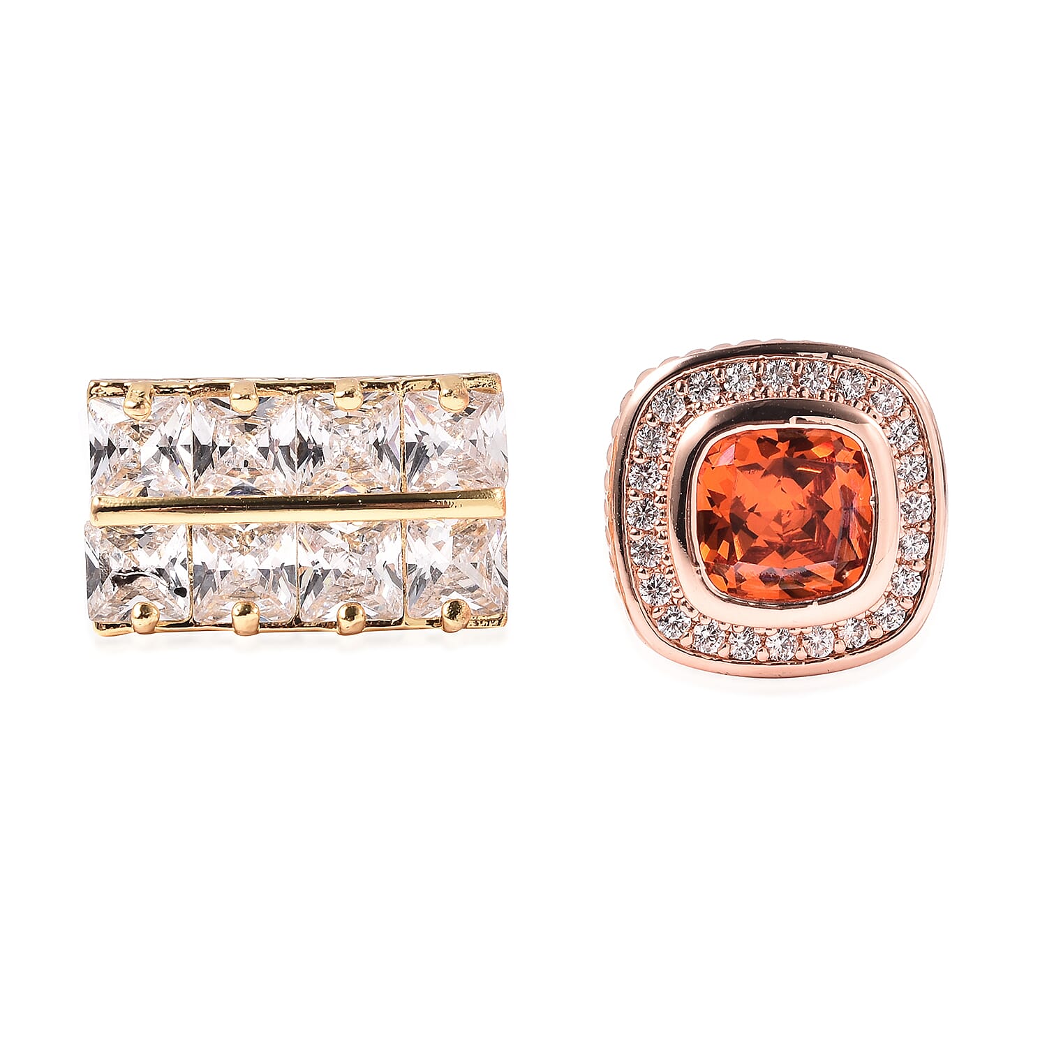 Set of 2 - Simulated Diamond and Simulated Orange Sapphire Cufflinks