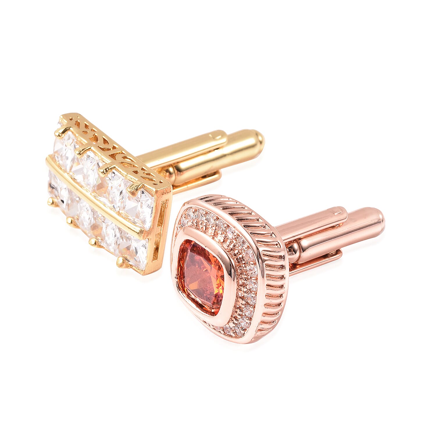 Set of 2 - Simulated Diamond and Simulated Orange Sapphire Cufflinks
