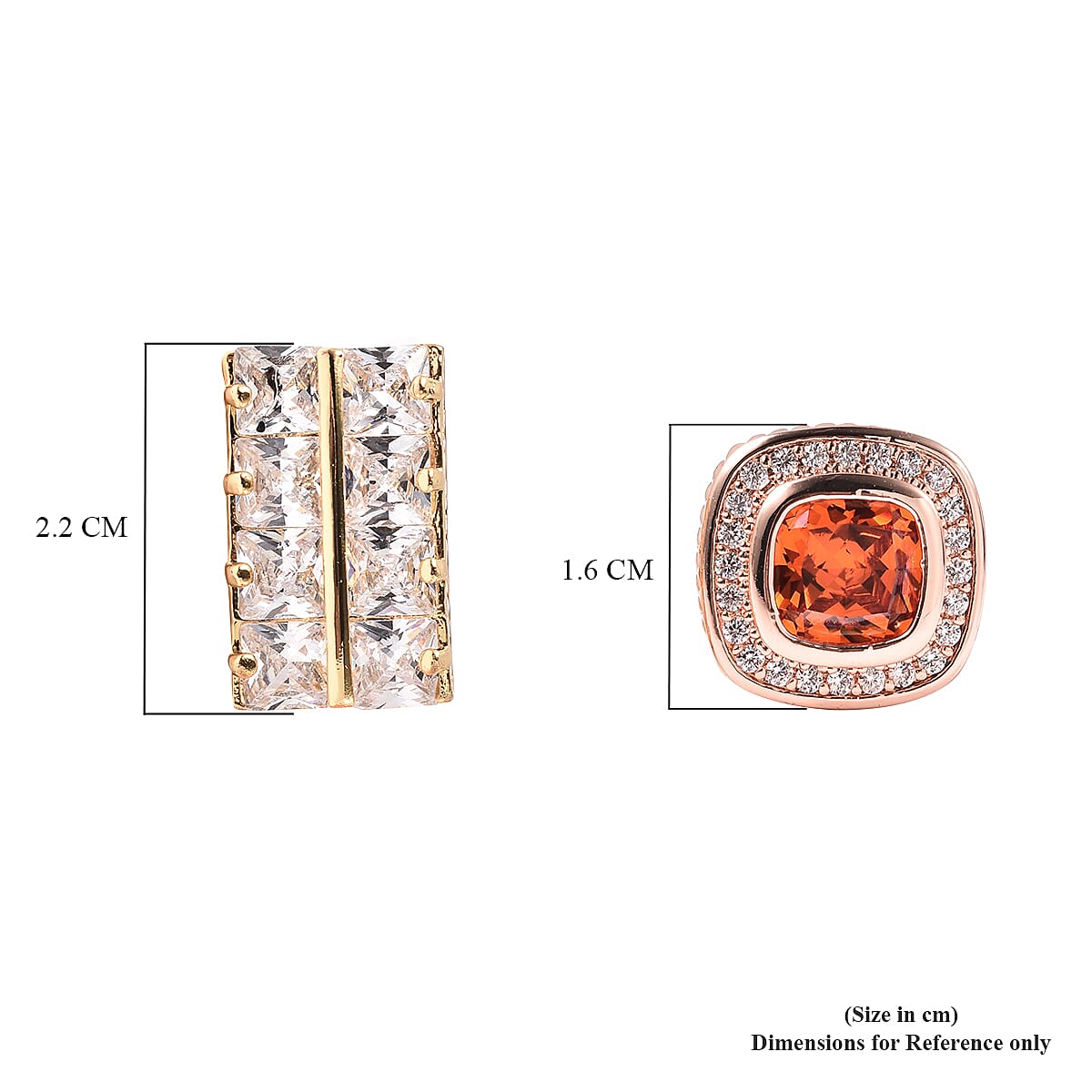 Set of 2 - Simulated Diamond and Simulated Orange Sapphire Cufflinks