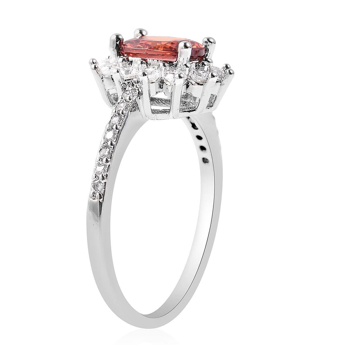 3 Piece Set - Mozambique Red Garnet and Simulated Diamond Sunburst Theme Ring, Stud Earrings (with Push Back) and Pendant with Chain (Size 20 with 2 inch Extender) in Silver Tone