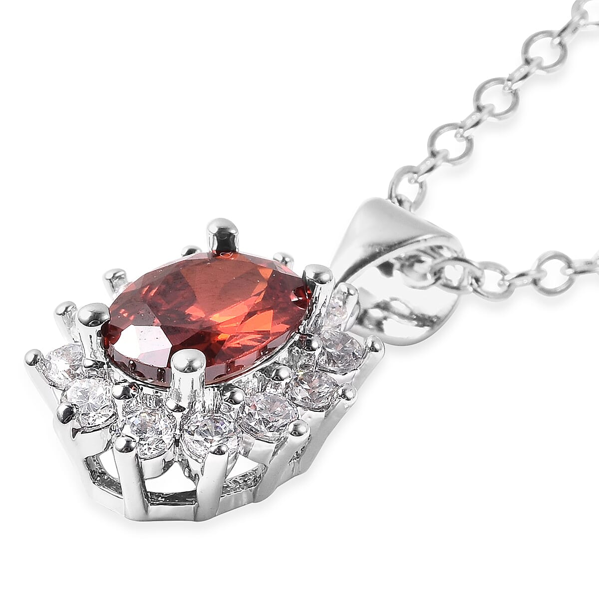 3 Piece Set - Mozambique Red Garnet and Simulated Diamond Sunburst Theme Ring, Stud Earrings (with Push Back) and Pendant with Chain (Size 20 with 2 inch Extender) in Silver Tone