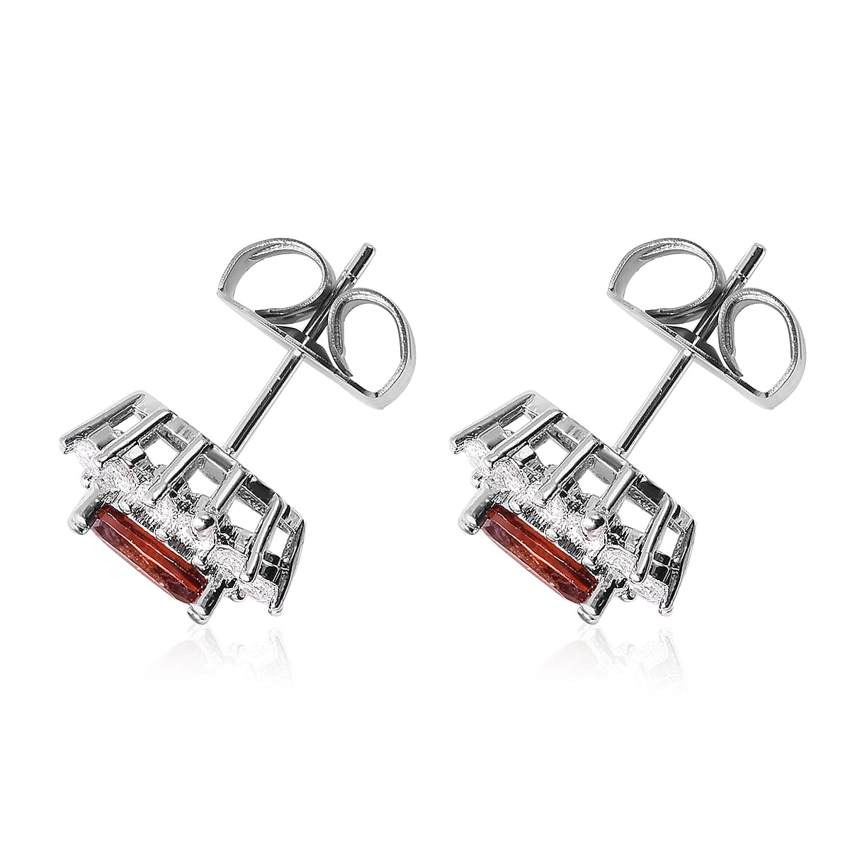 3 Piece Set - Mozambique Red Garnet and Simulated Diamond Sunburst Theme Ring, Stud Earrings (with Push Back) and Pendant with Chain (Size 20 with 2 inch Extender) in Silver Tone