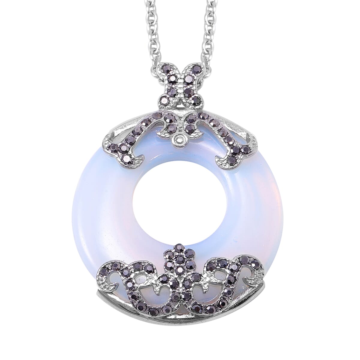 Opalite and Hematitie Colour Austrian Crystal Pendant with Chain in Stainless Steel