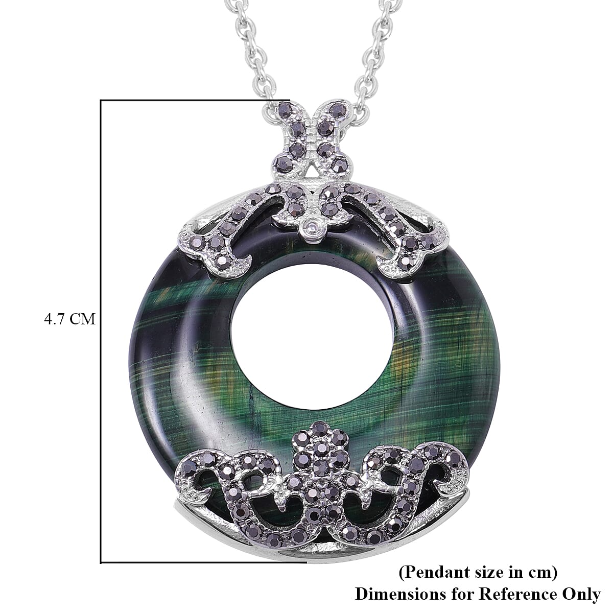Green Tigers Eye and Hematitie Colour Austrian Crystal Pendant with Chain in Stainless Steel