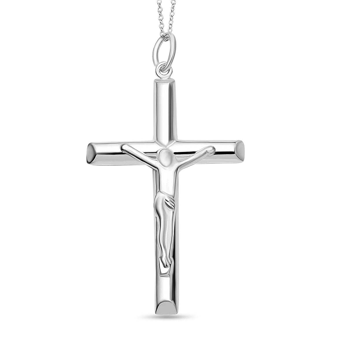 Sterling Silver Crucifix Pendant with Chain (Size 18) with Spring Ring Clasp