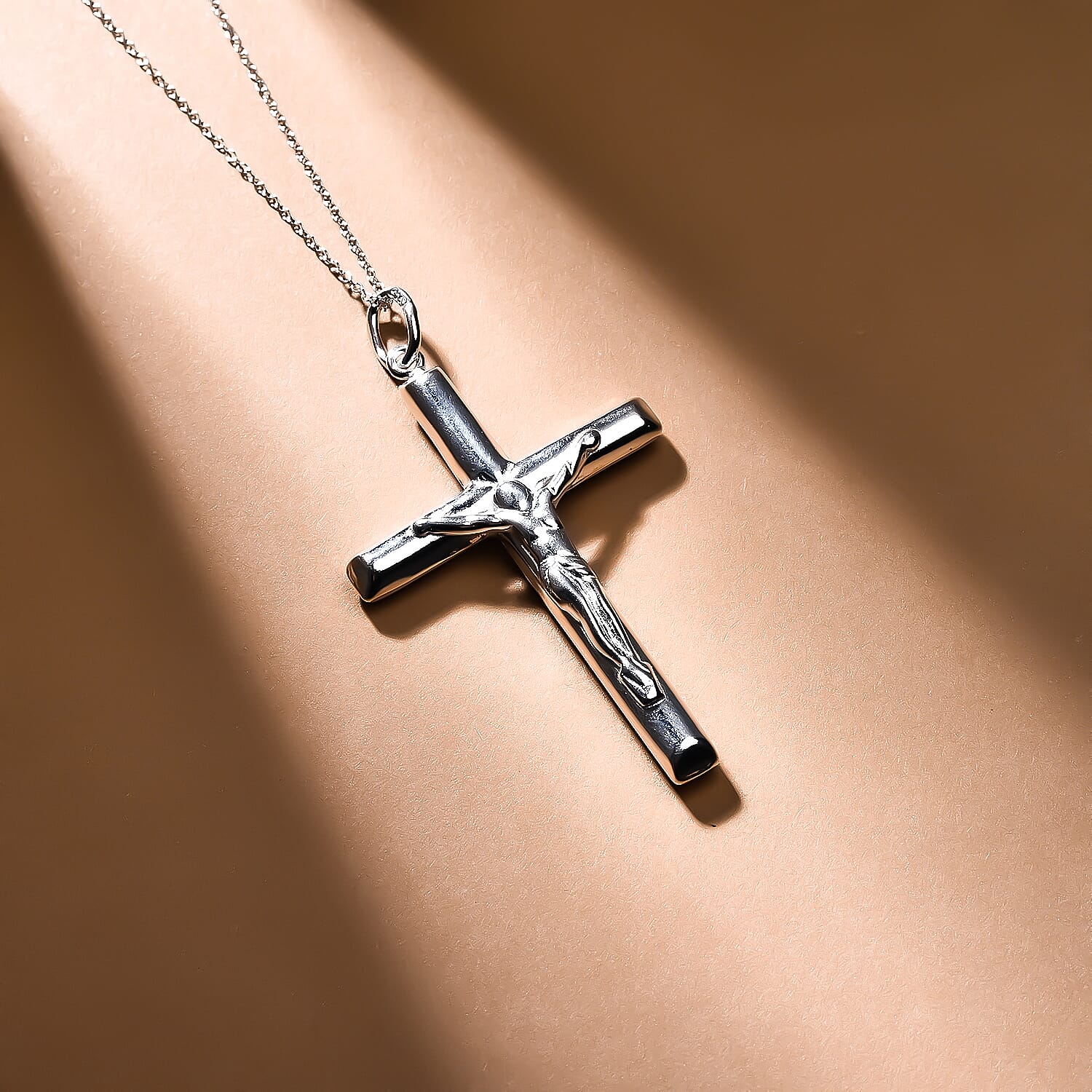 Sterling Silver Crucifix Pendant with Chain (Size 18) with Spring Ring Clasp