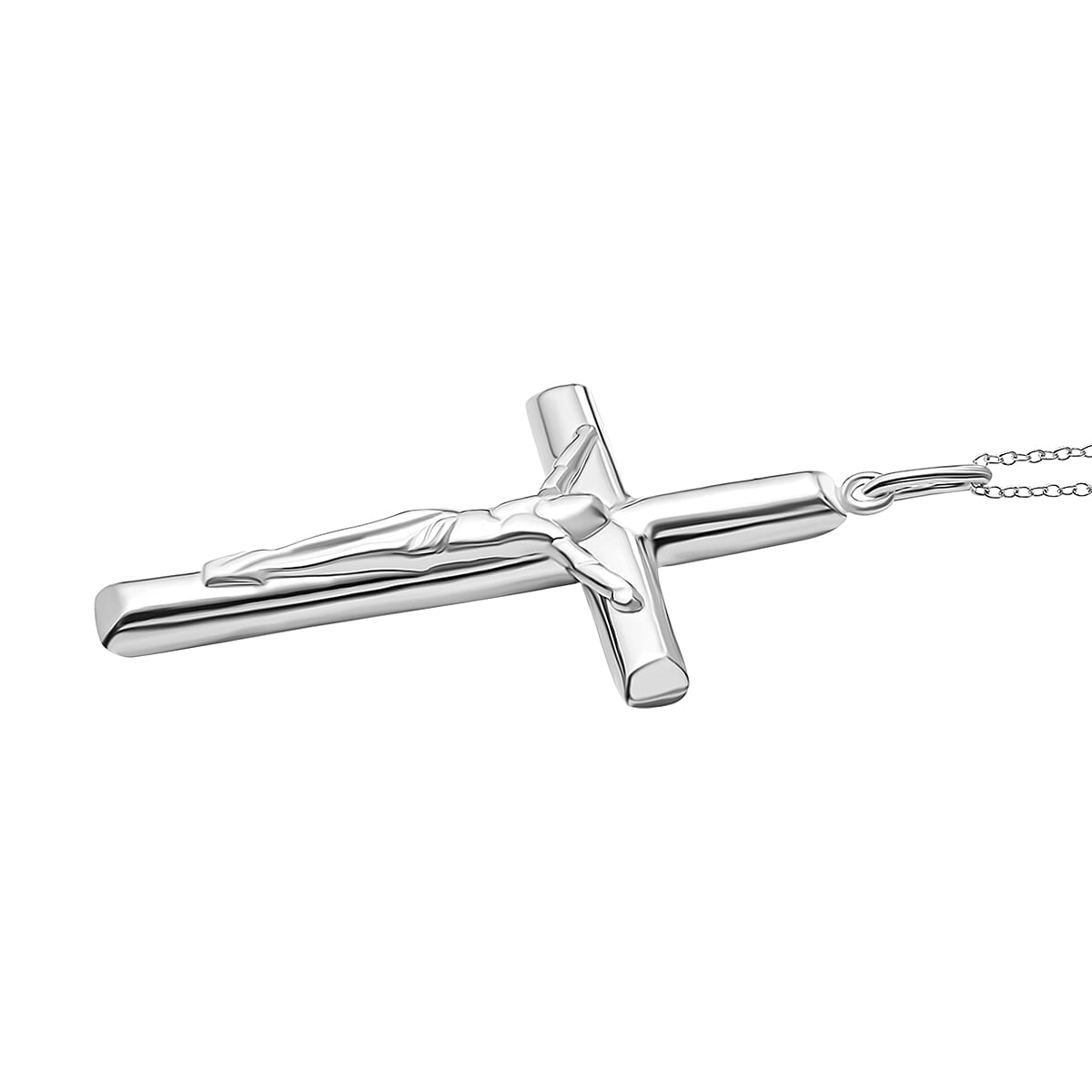 Sterling Silver Crucifix Pendant with Chain (Size 18) with Spring Ring Clasp