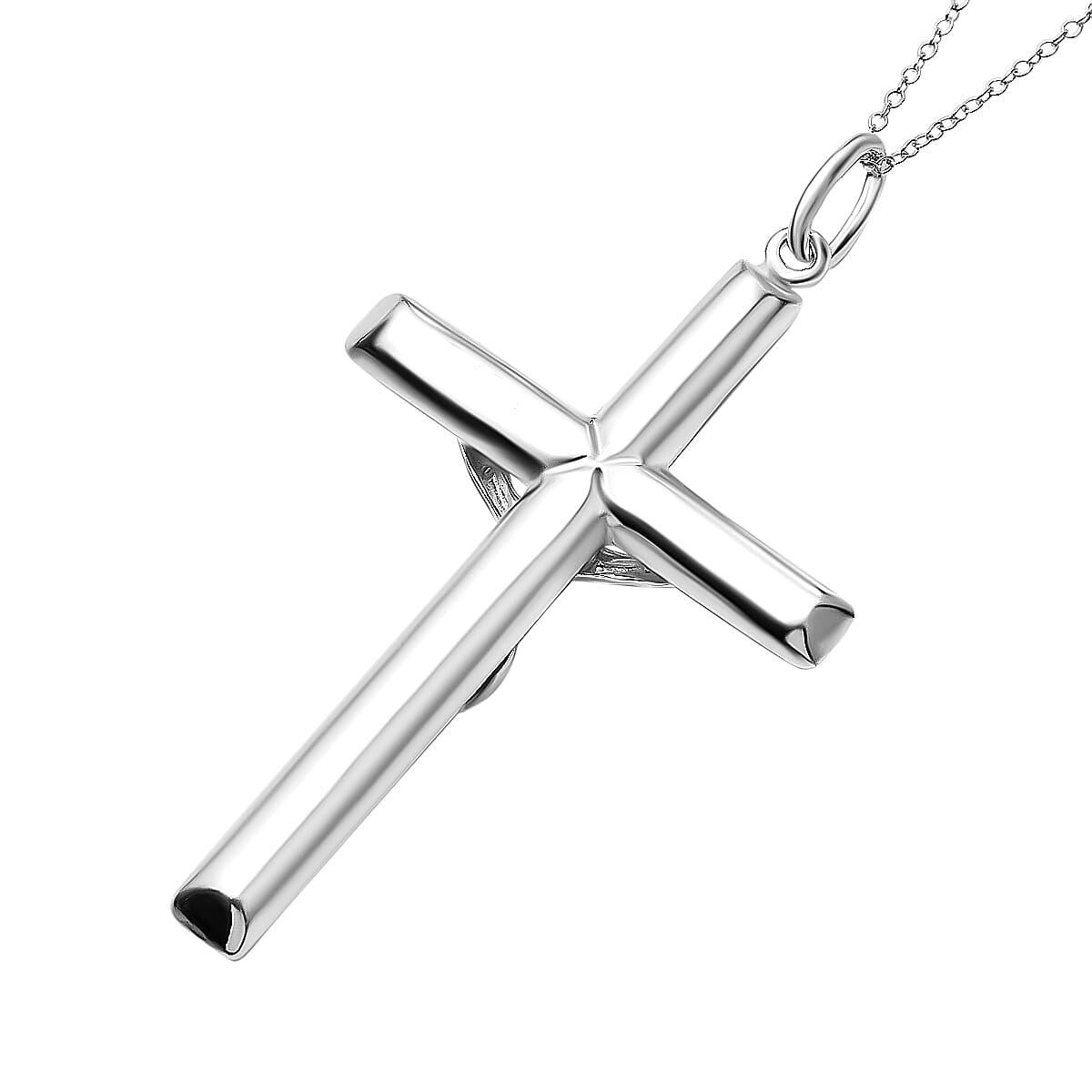 Sterling Silver Crucifix Pendant with Chain (Size 18) with Spring Ring Clasp