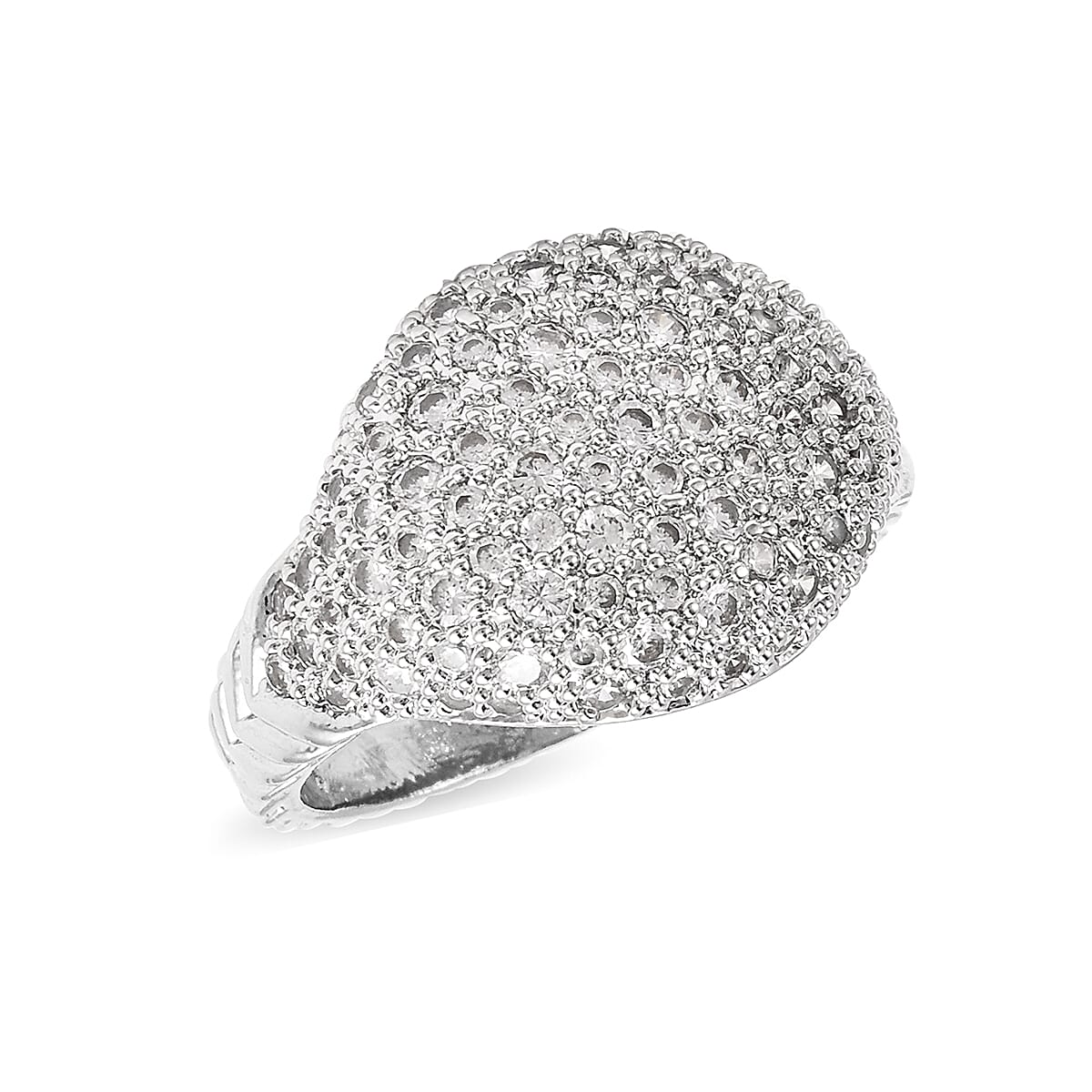 2 Piece Set -  Simulated Diamond Dome Ring and Hoop Earrings (with Clasp) in Silver Tone