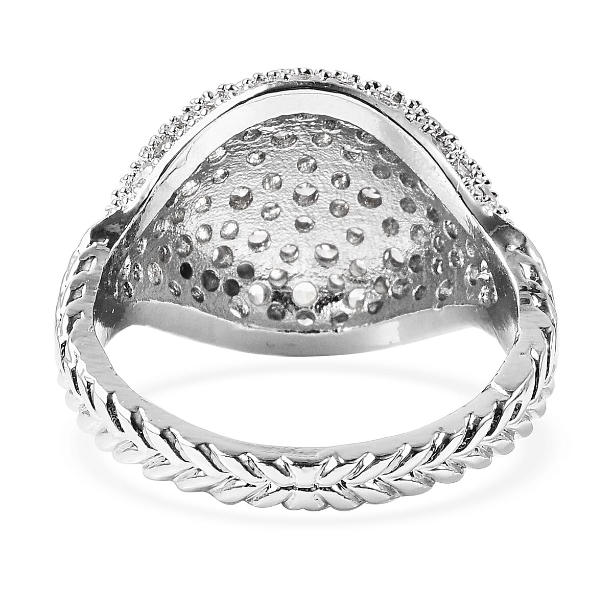 2 Piece Set -  Simulated Diamond Dome Ring and Hoop Earrings (with Clasp) in Silver Tone