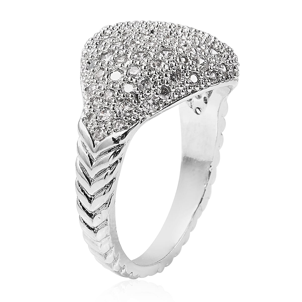 2 Piece Set - Simulated Diamond Dome Ring and Hoop Earrings (with Clasp) in Silver Tone