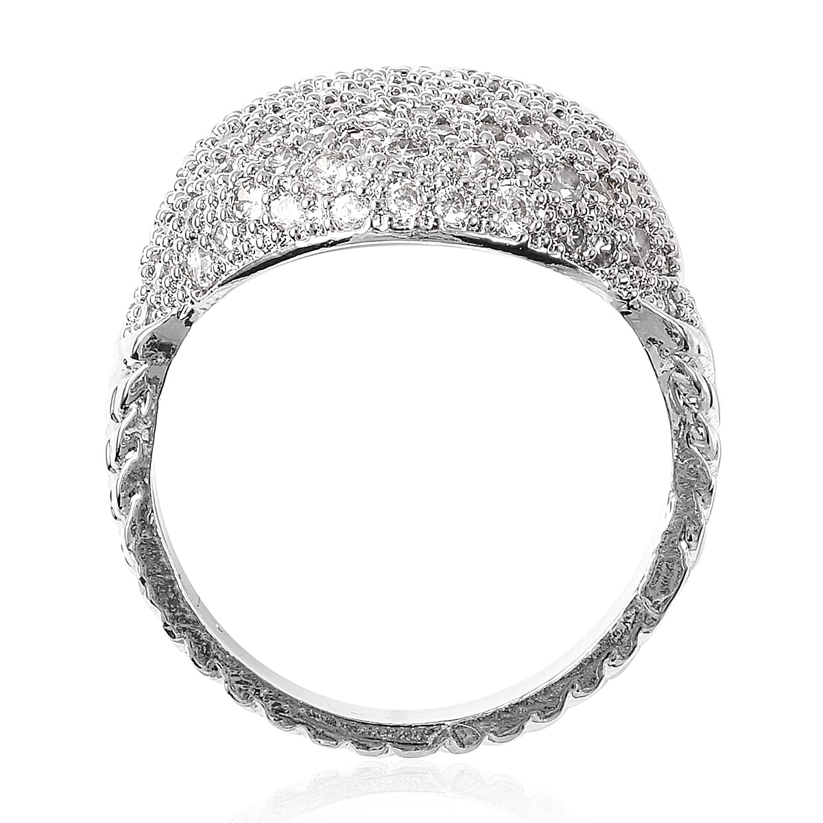 2 Piece Set - Simulated Diamond Dome Ring and Hoop Earrings (with Clasp) in Silver Tone