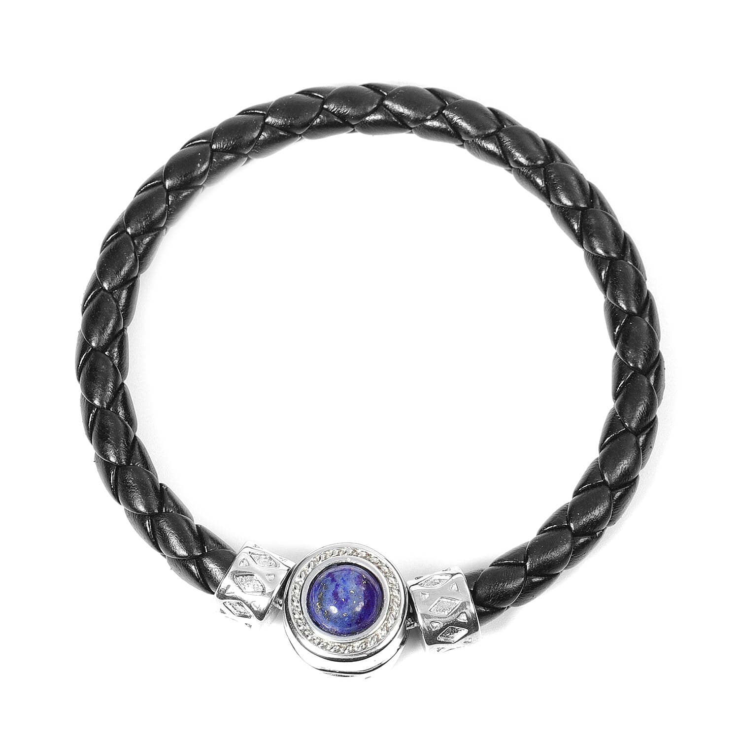 Set of 2 - Rose Quartz and Lapis Lazuli Leather Bracelet in Stainless Steel