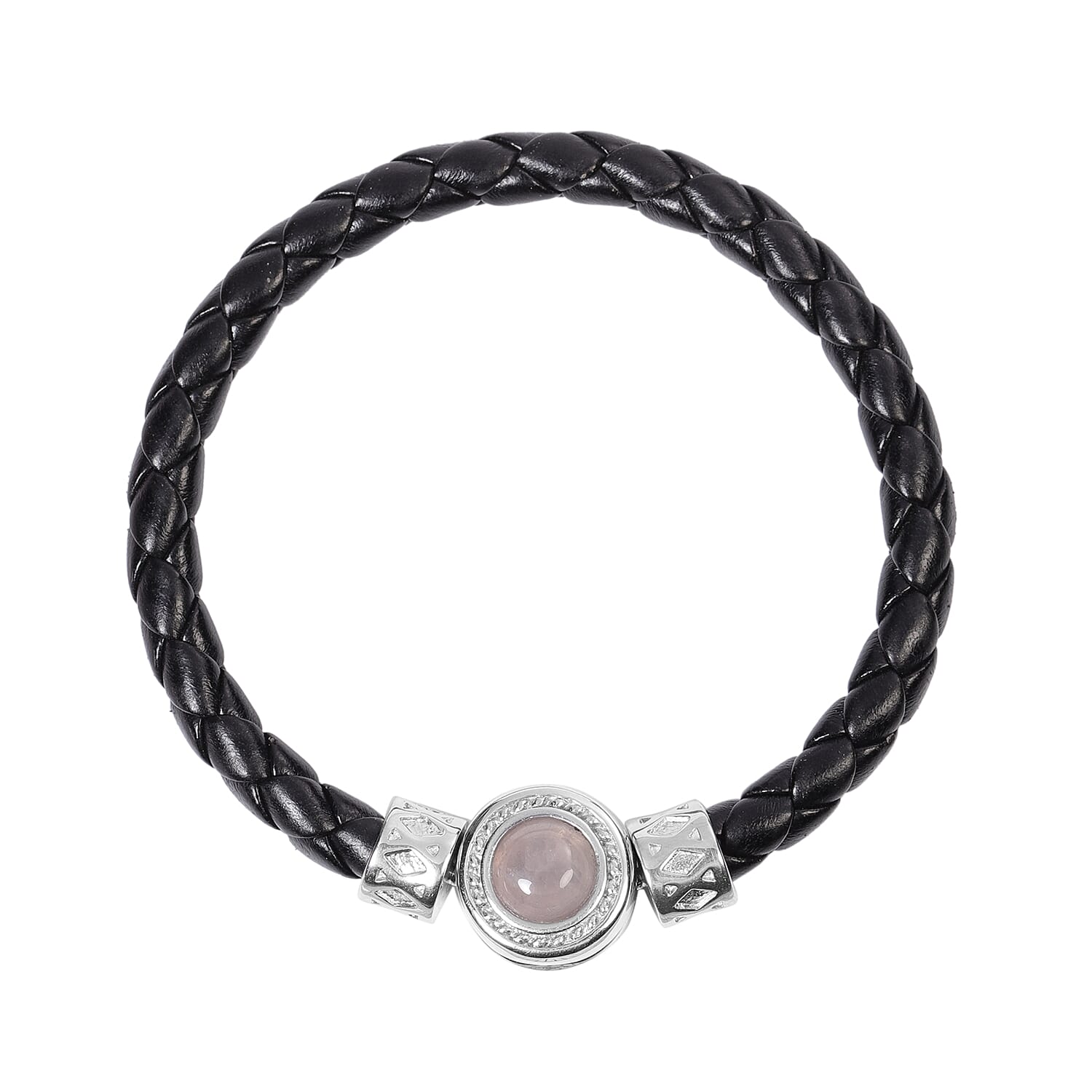 Set of 2 - Rose Quartz and Lapis Lazuli Leather Bracelet in Stainless Steel