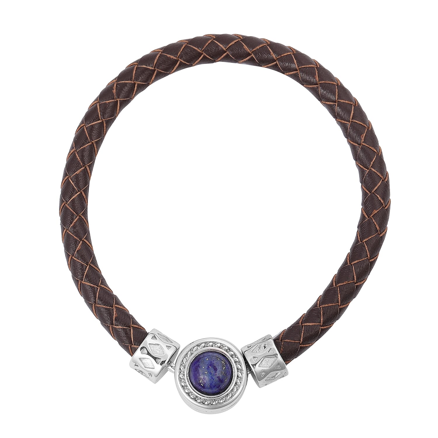 Set of 2 - Rose Quartz and Lapis Lazuli Leather Bracelet in Stainless Steel