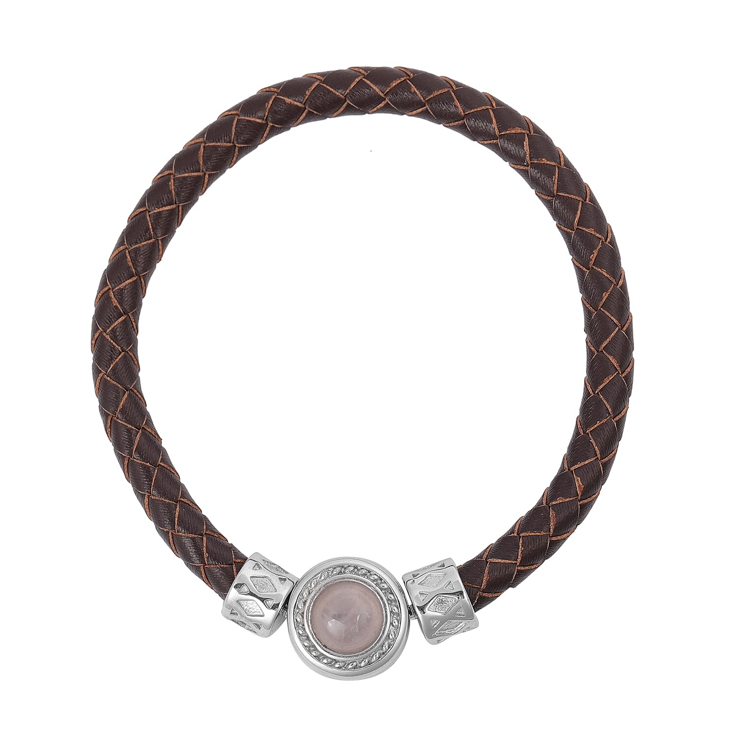 Set of 2 - Rose Quartz and Lapis Lazuli Leather Bracelet in Stainless Steel