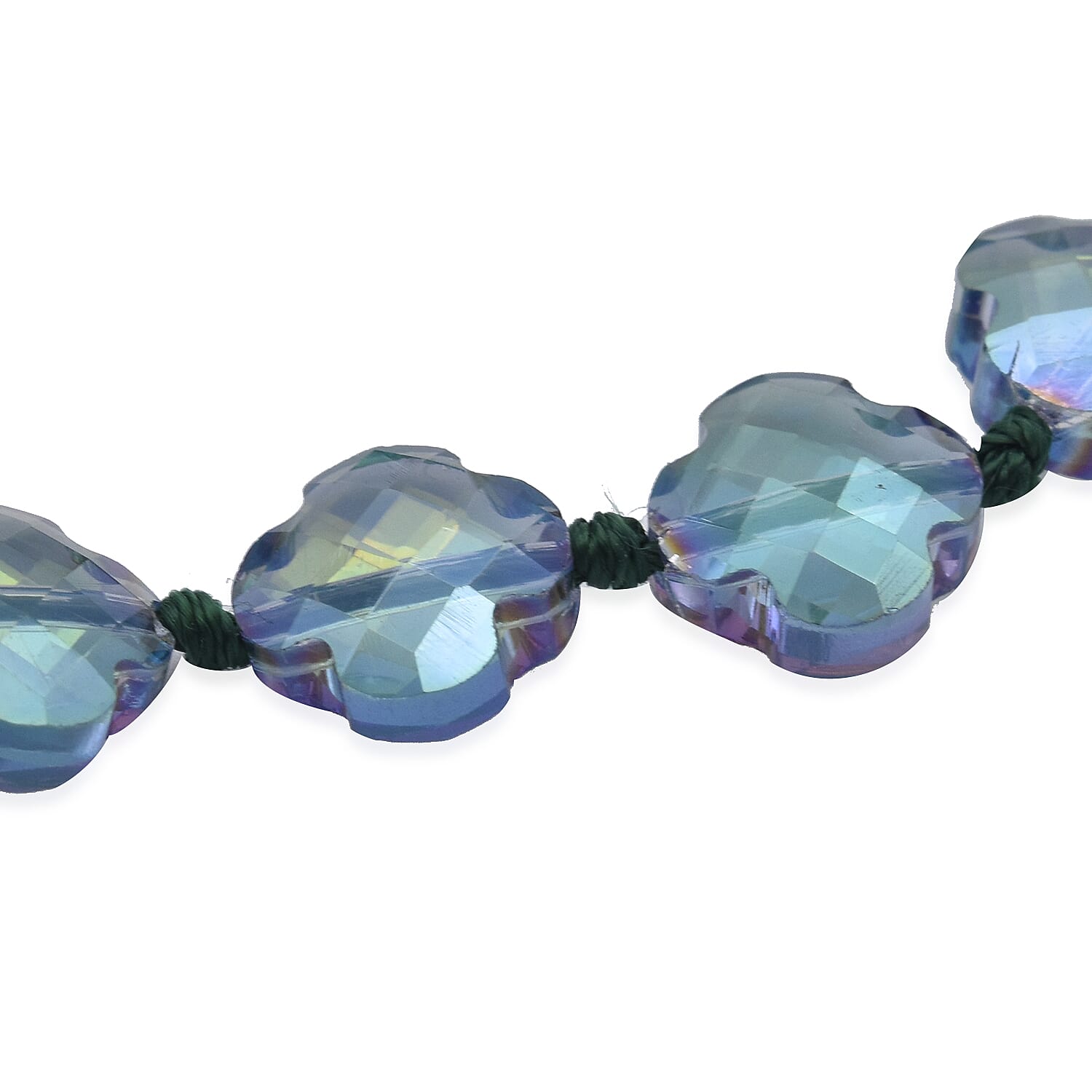 2 Piece Set -  Simulated Green AB Crystal Necklace (Size 35 with Magnetic Lock) and Bracelet (Size 6.5) in Stainless Steel