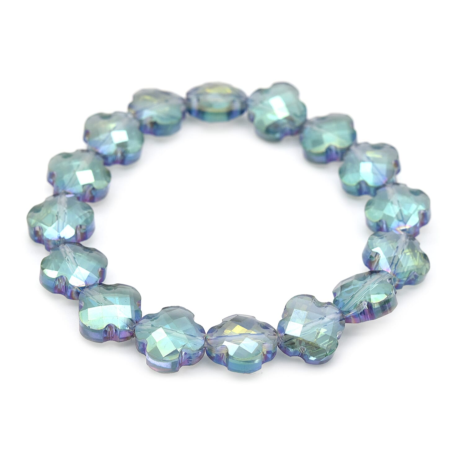 2 Piece Set -  Simulated Green AB Crystal Necklace (Size 35 with Magnetic Lock) and Bracelet (Size 6.5) in Stainless Steel