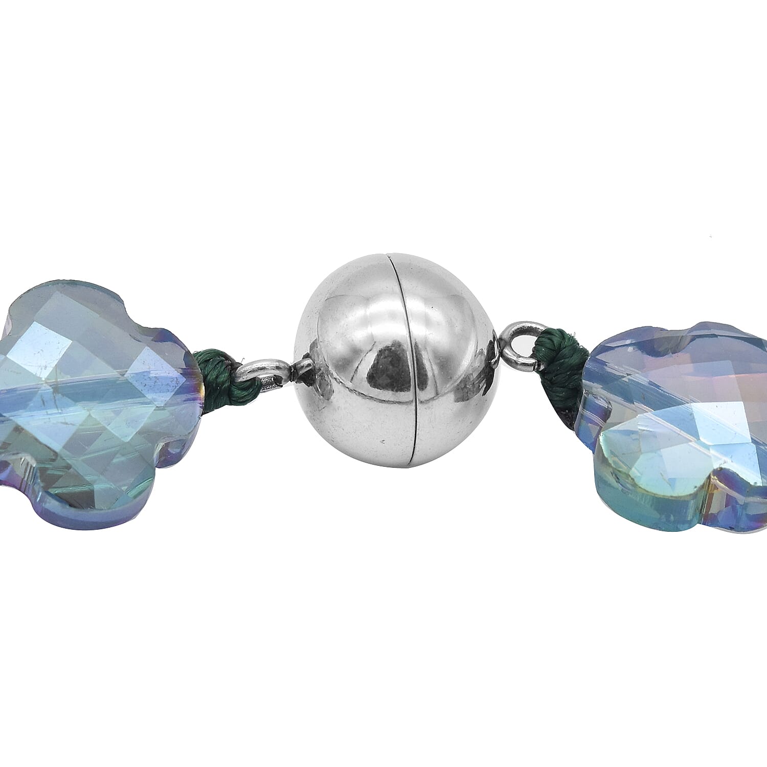 2 Piece Set -  Simulated Green AB Crystal Necklace (Size 35 with Magnetic Lock) and Bracelet (Size 6.5) in Stainless Steel