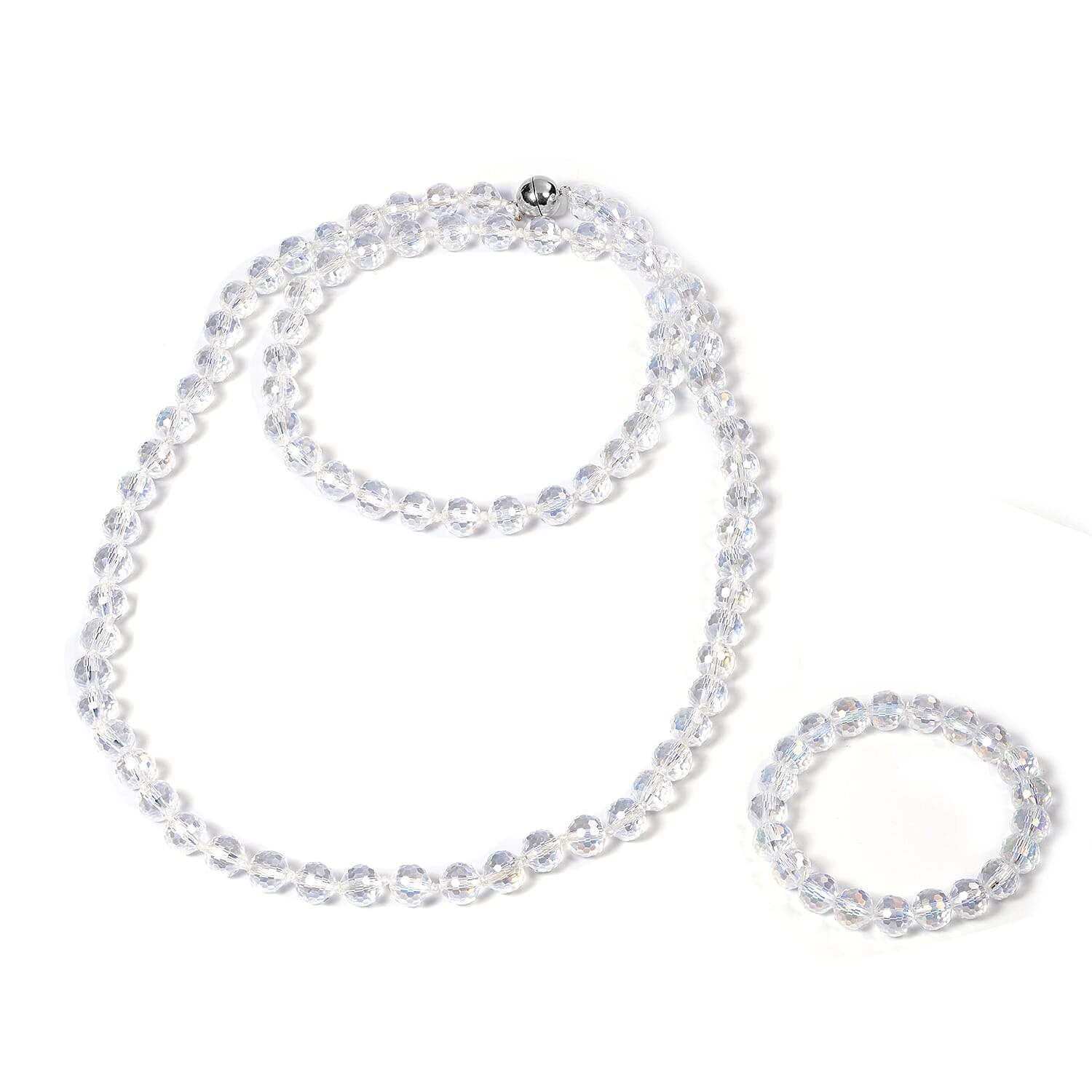 Set of 2 - Crystal Necklace and Bracelet in Silver Tone