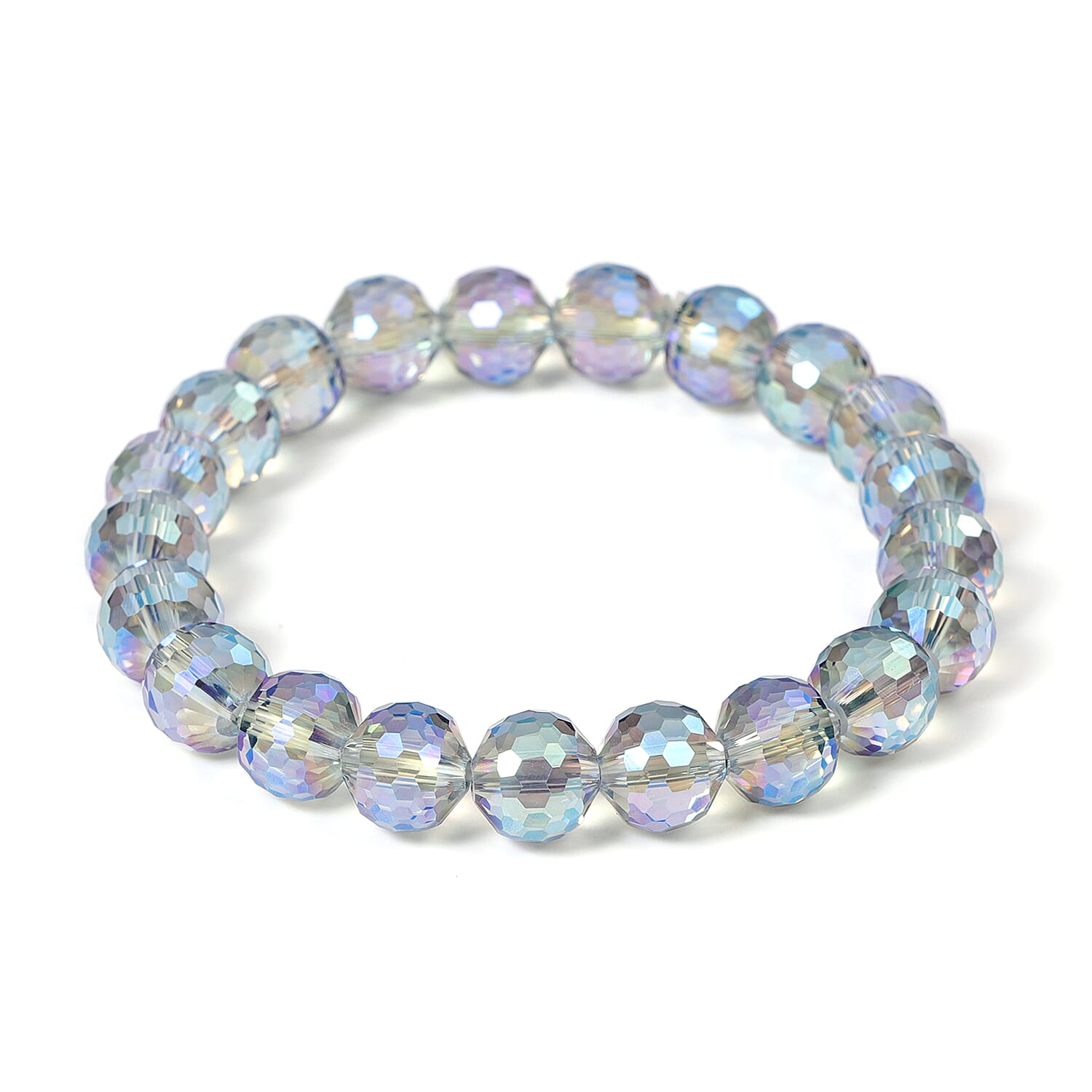 2 Piece Set - Simulated Green AB Crystal Necklace (Size 36) with Magnetic Lock and Stretchable Bracelet (Size 7) in Stainless Steel