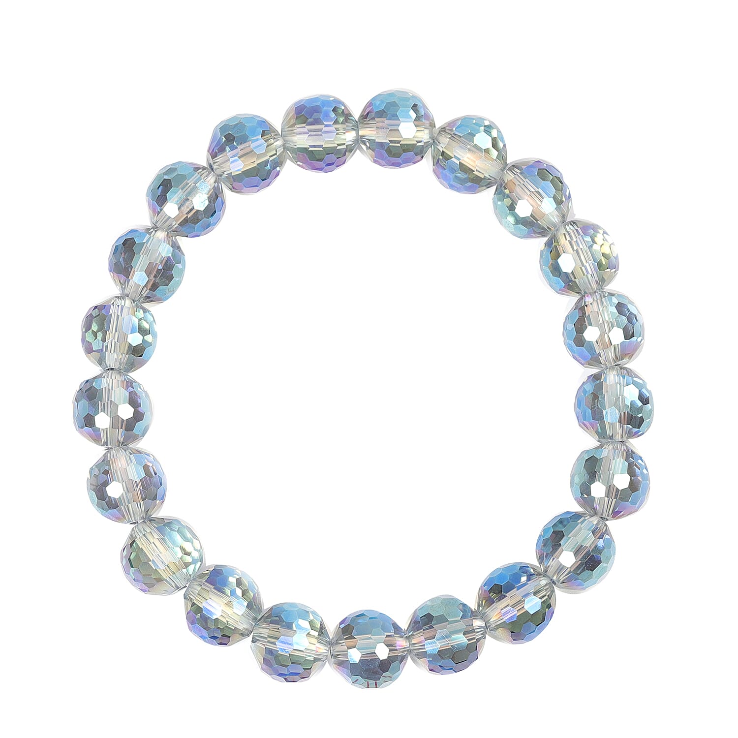 2 Piece Set - Simulated Green AB Crystal Necklace (Size 36) with Magnetic Lock and Stretchable Bracelet (Size 7) in Stainless Steel