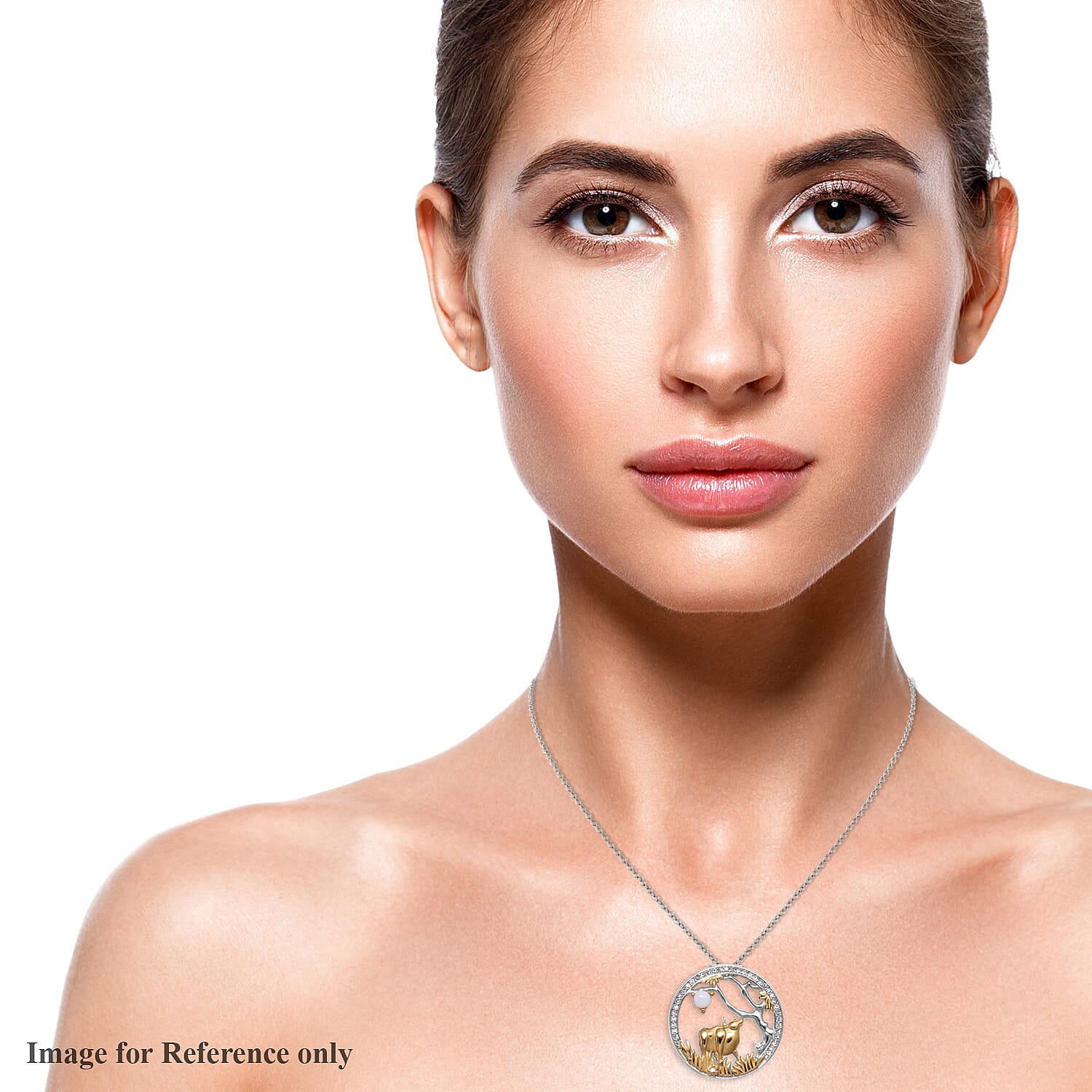 Opalite and White Austrian Crystal Ox Pendant with Chain (Size 24) in Gold Tone and Plain Stainless Steel
