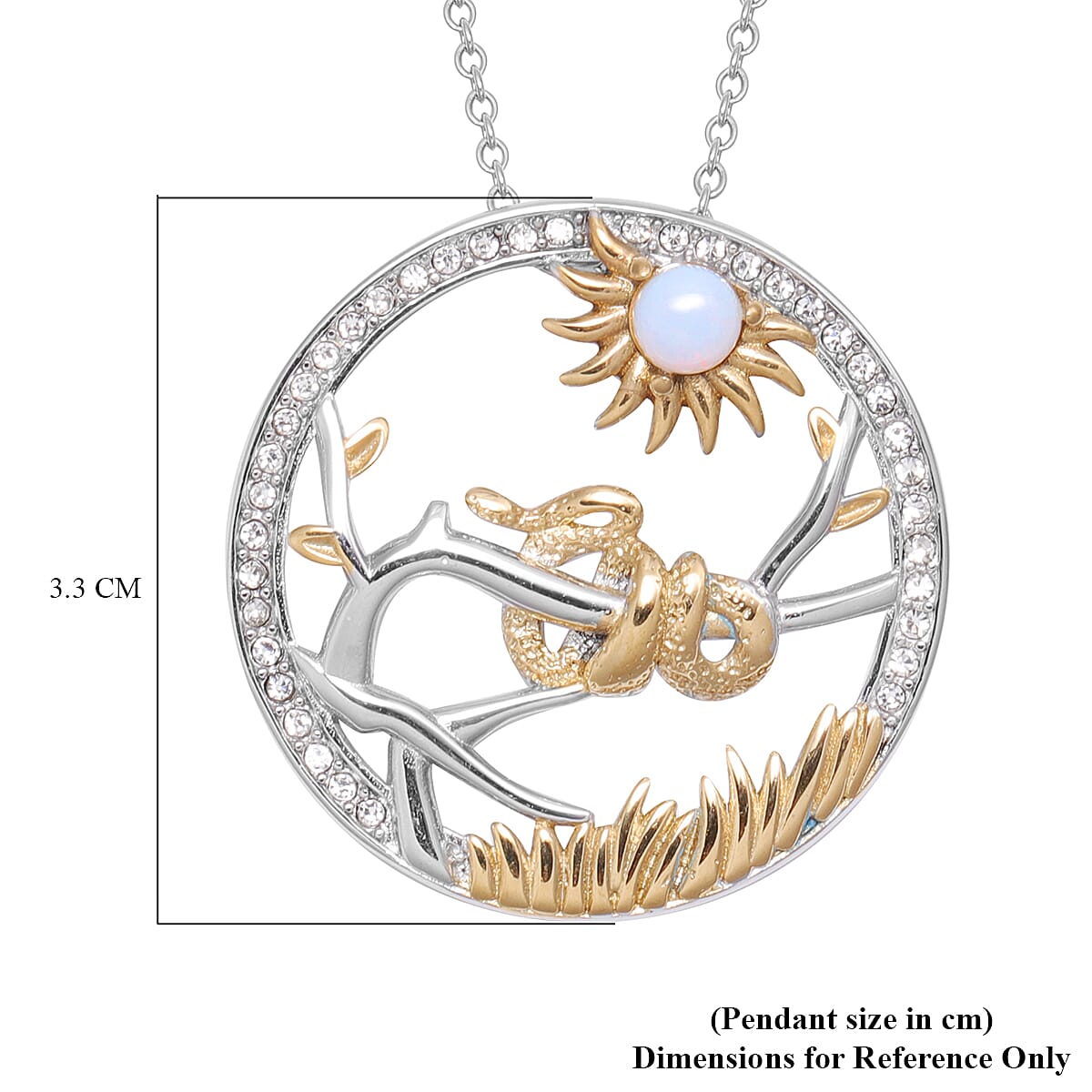 Opalite and White Austrian Crystal Snake  Pendant with Chain (Size 24) in Gold Tone and Plain Stainless Steel