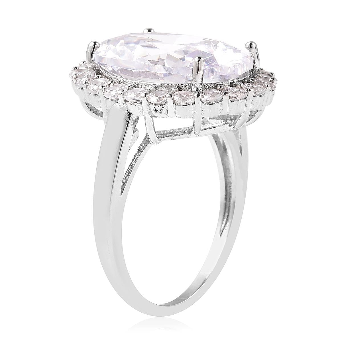 4 Piece Set -  Simulated Diamond Ring, Necklace (Size 20 with 2 inch Ext.), Barcelet (Size 8 with Extra Clasp) and Earrings (with Clasp) in Silver Tone