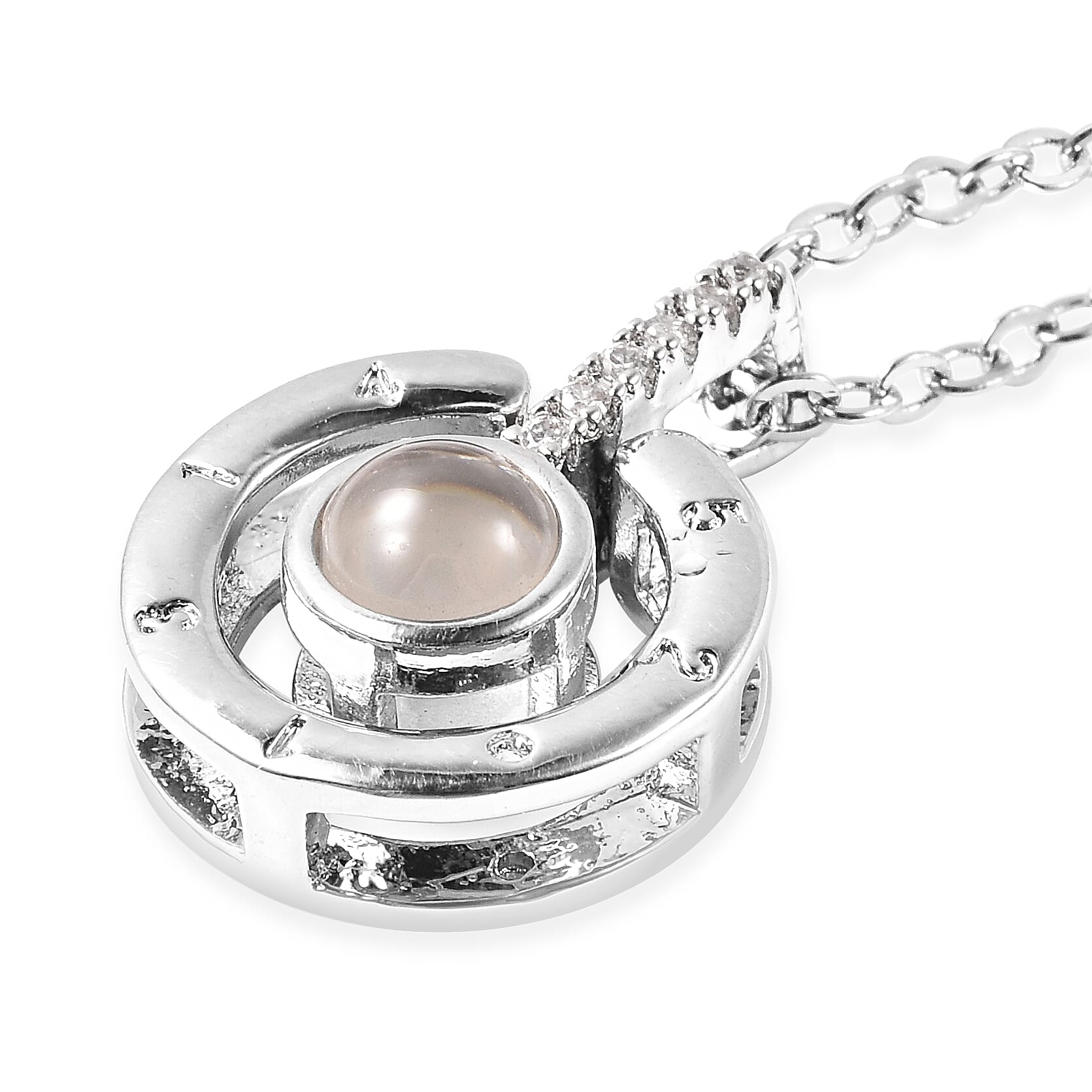 I Love You in Different Languages Projection Pendant with Chain (Size 20 with 2.5 inch Ext.) with Simulated Diamond in Silver Tone